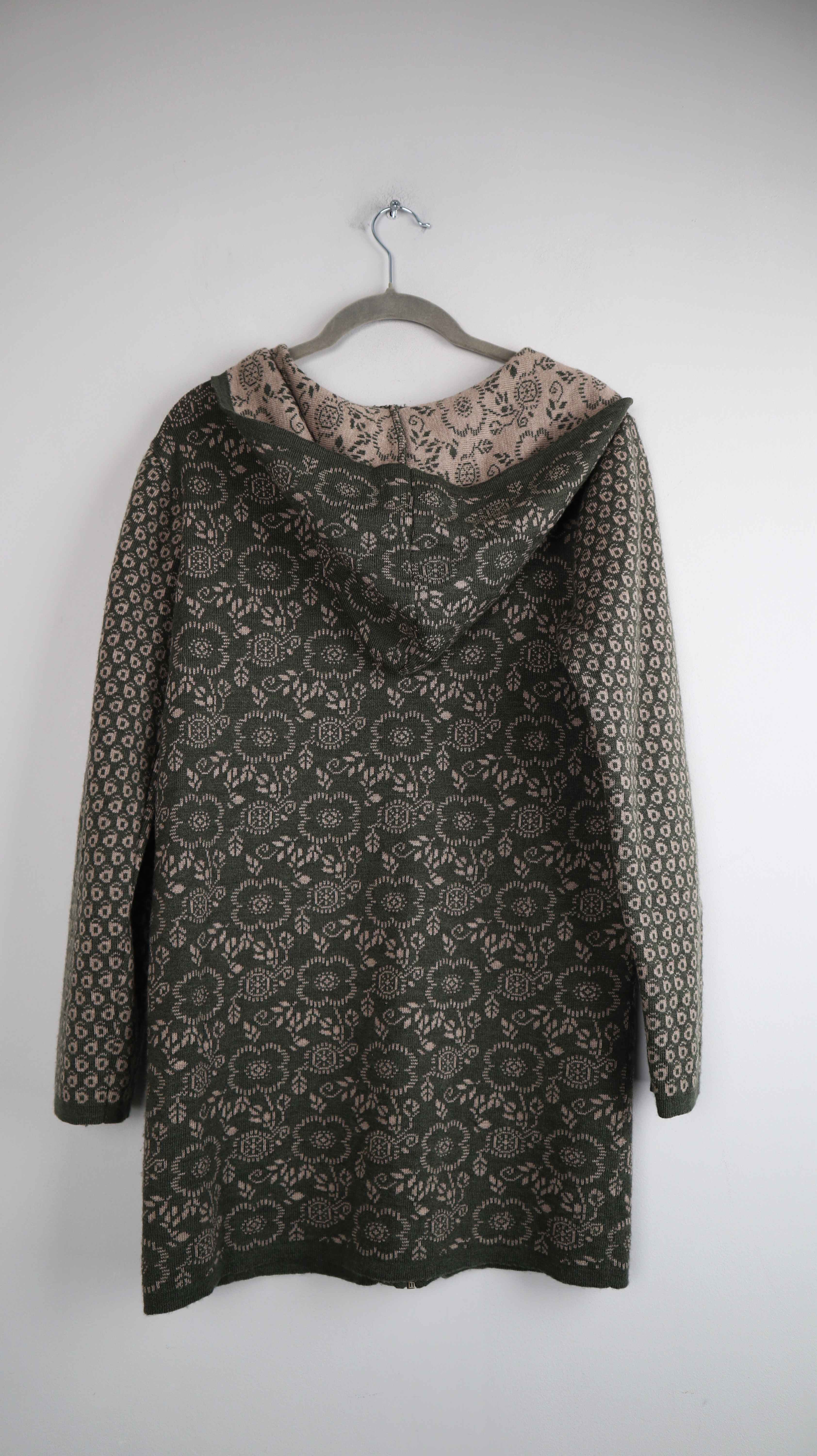 Deerberg Strickjacke Grün 36 S Merinowolle Zipperjacke Beige