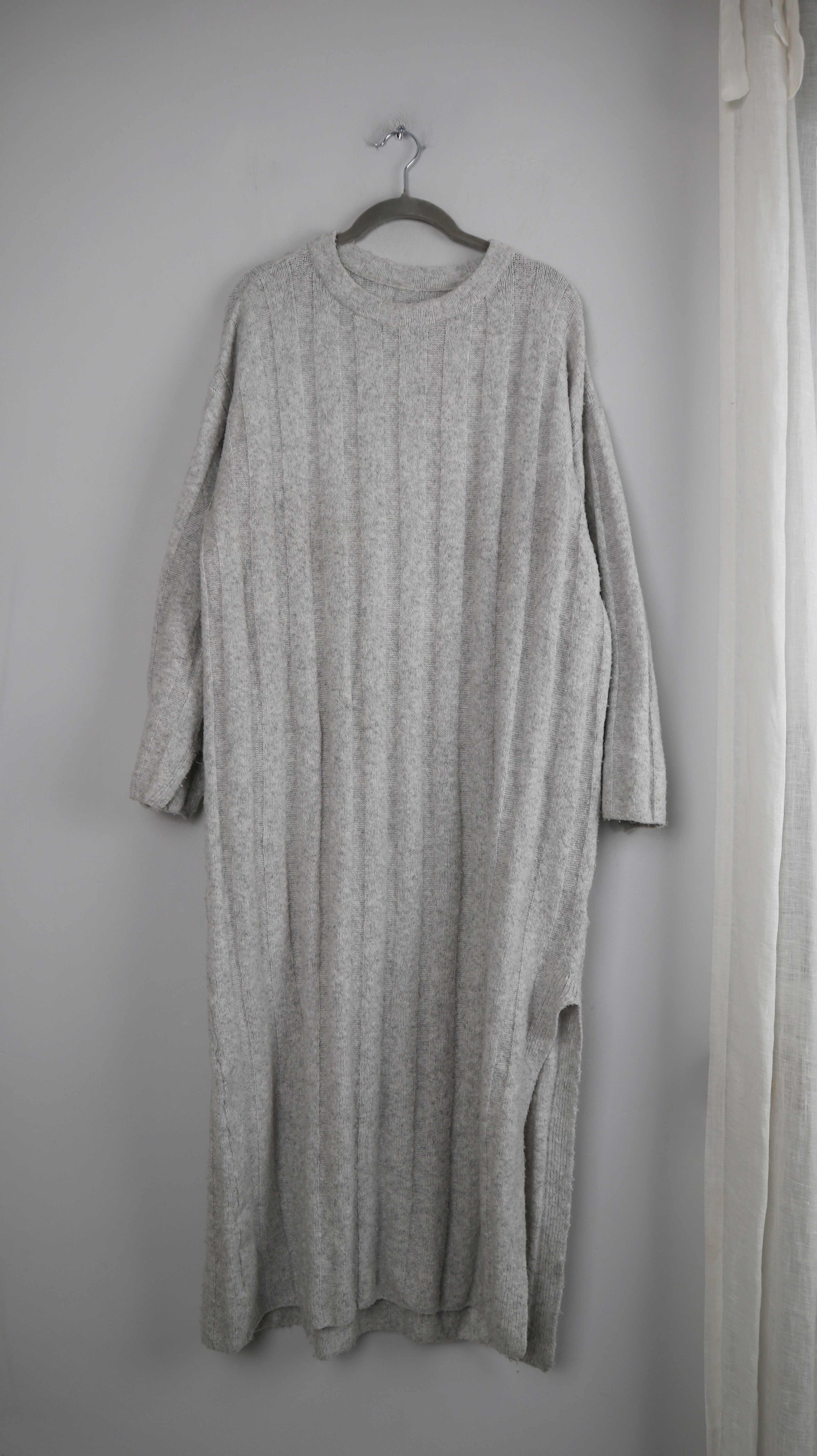 Pullover Grau lang Maxi 40 L Pulloverkleid basic einfarbig