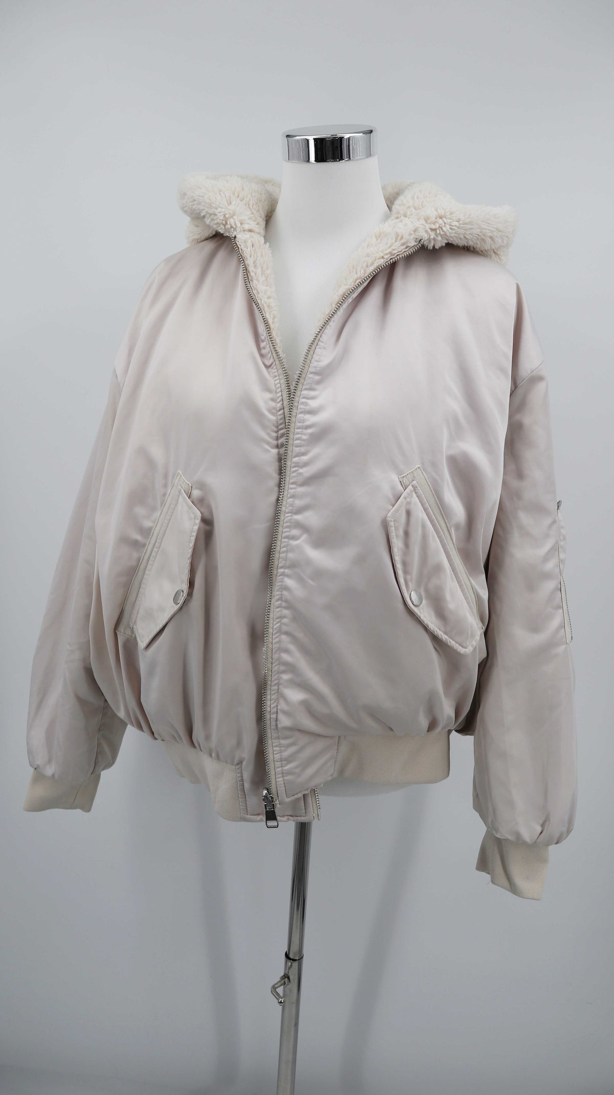 Zara Wendejacke Creme Beige 38 M Felljacke Herbstjacke Bomberjacke