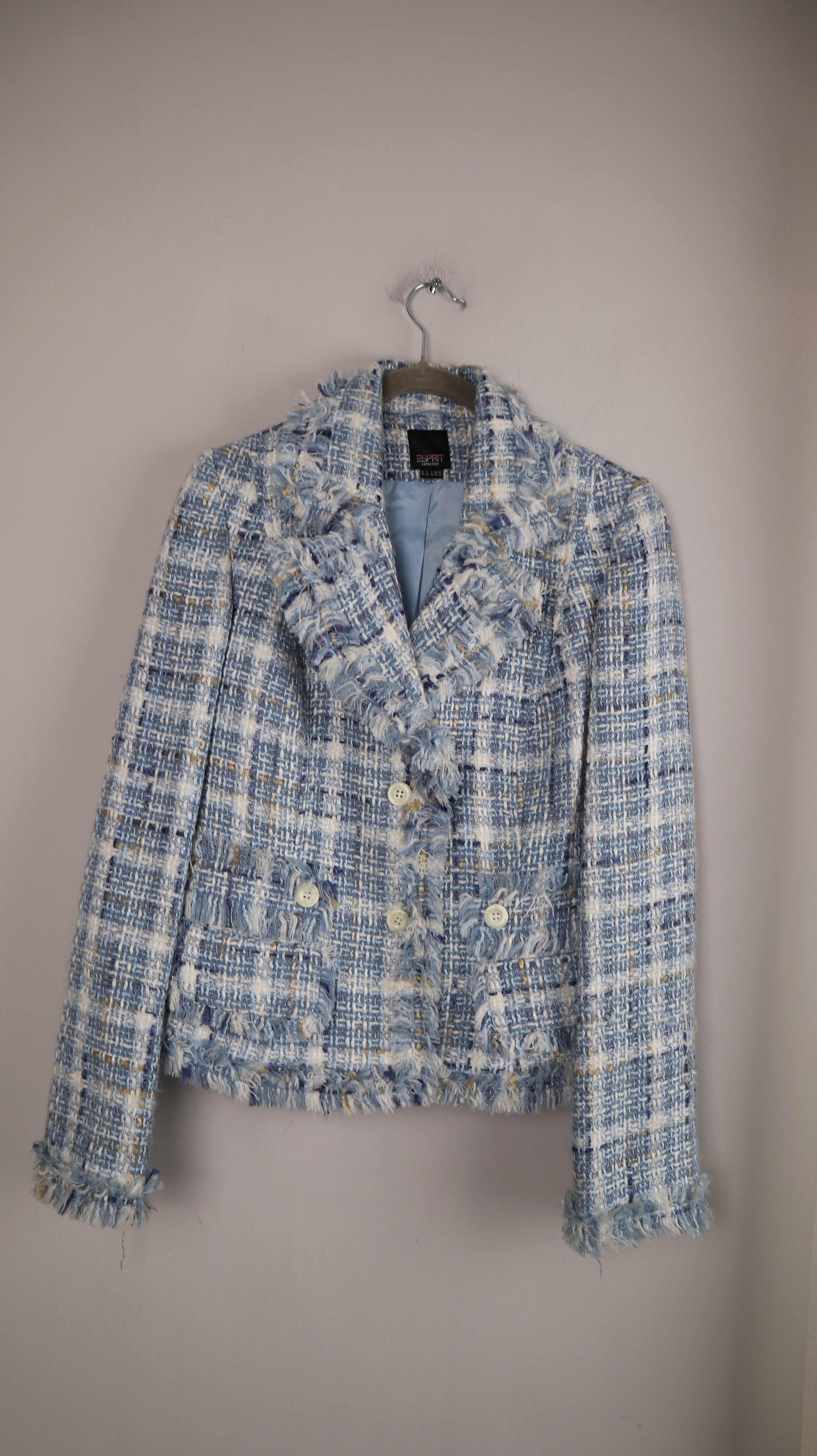 Esprit Blazer Blau Tweed 40 L Jacke 38 M Wolle Tweedblazer kariert