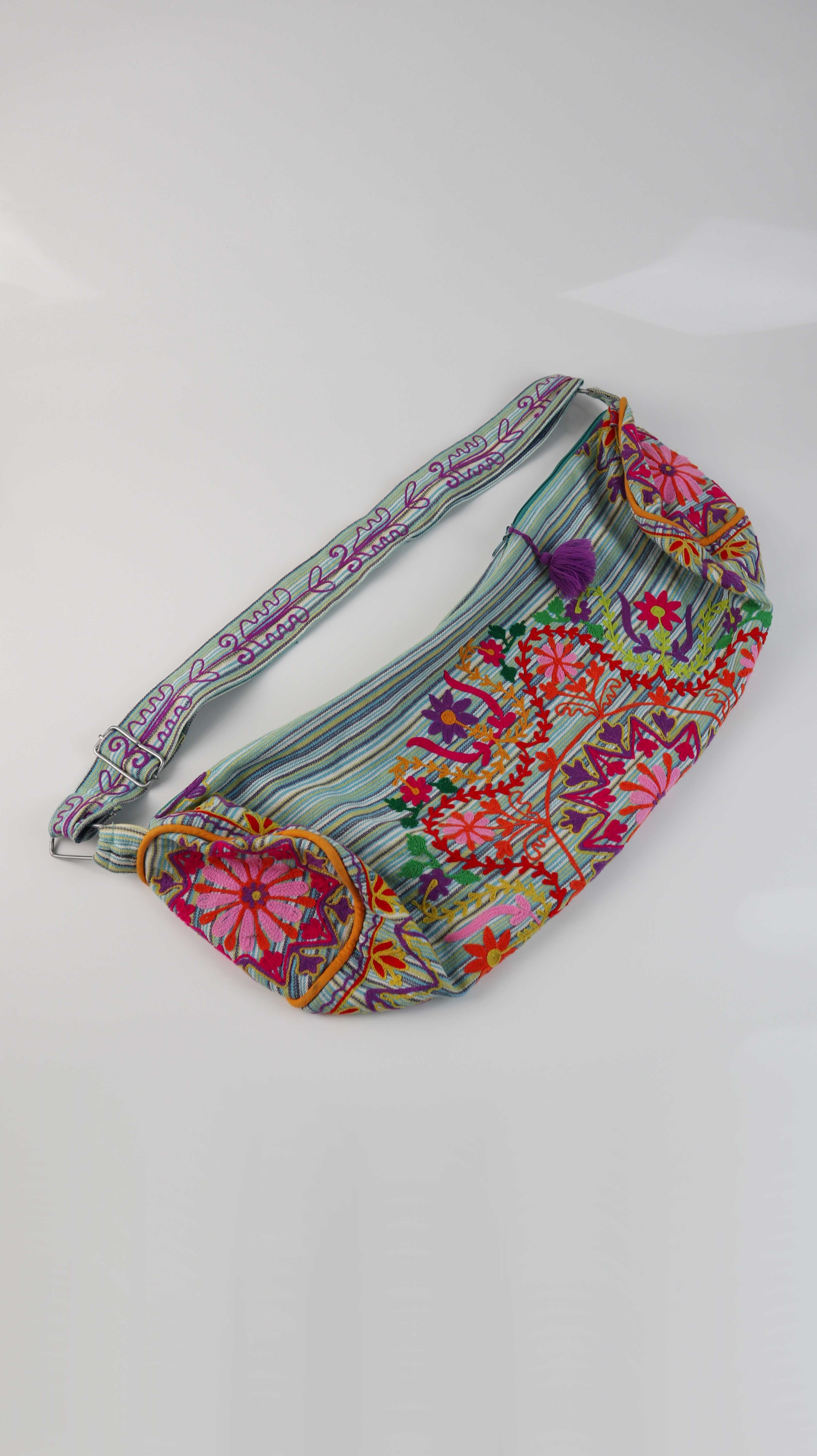 Yogatasche Tasche bunt bestickt Ibiza Rollentasche türkis mehrfarbig