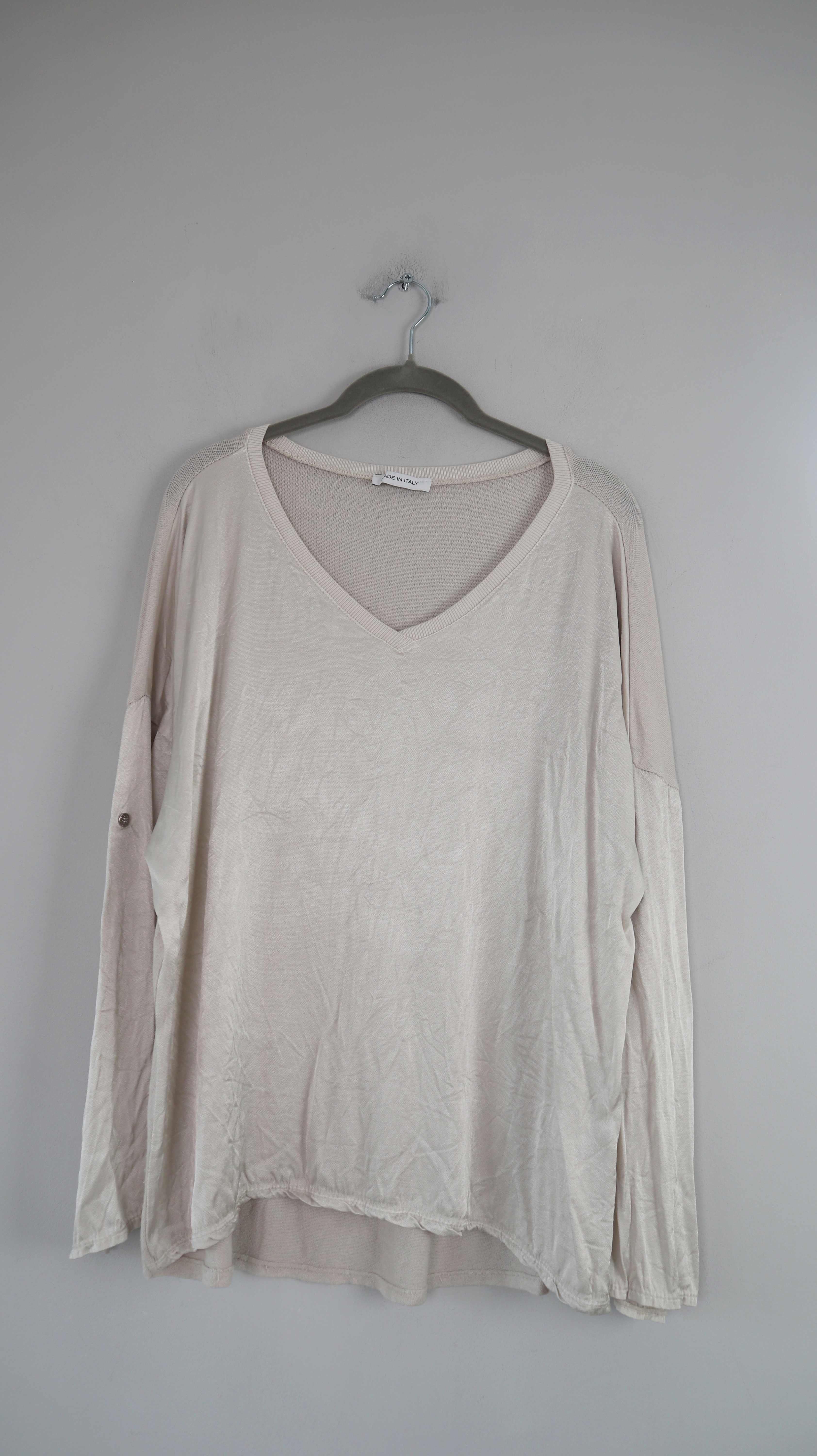 Made in Italy Shirt Creme Beige 40 L V-Ausschnitt Oberteil