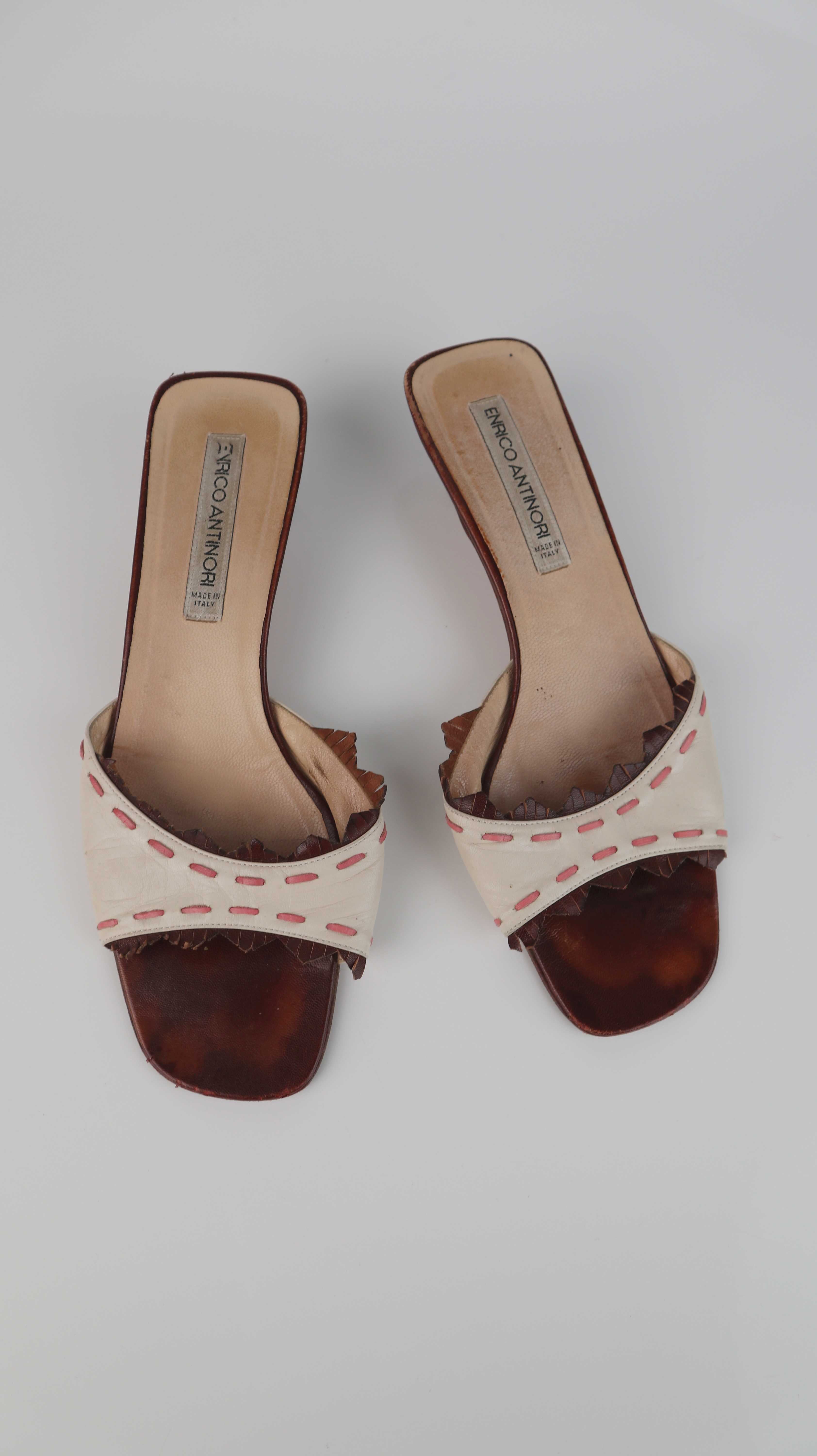 Enrico Antinori Slipper Sandalen 38,5 Pantoletten Beige braun Vintage
