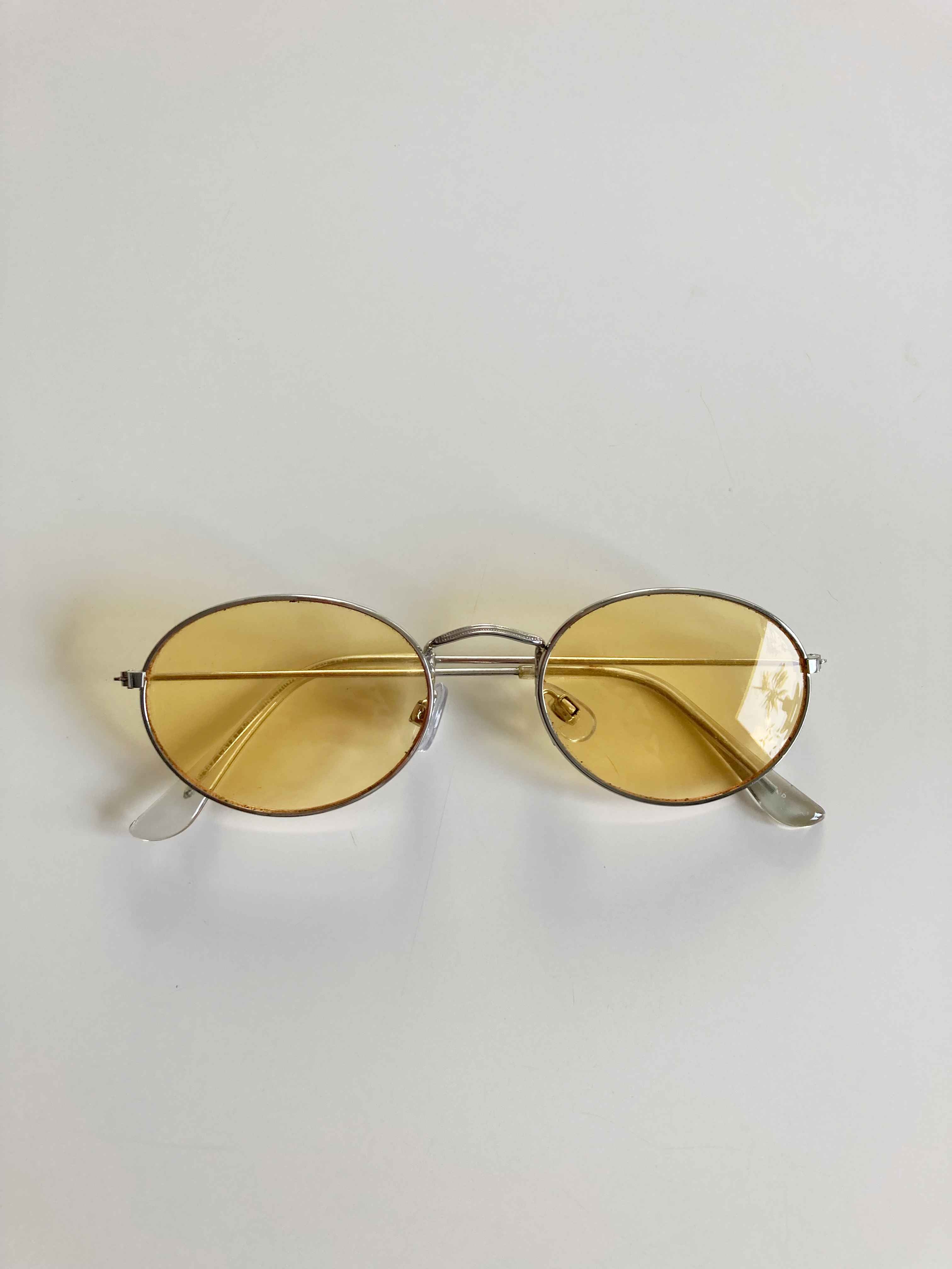 Sonnenbrille Gelb John Lennon gefärbte Gläser silber Vintage