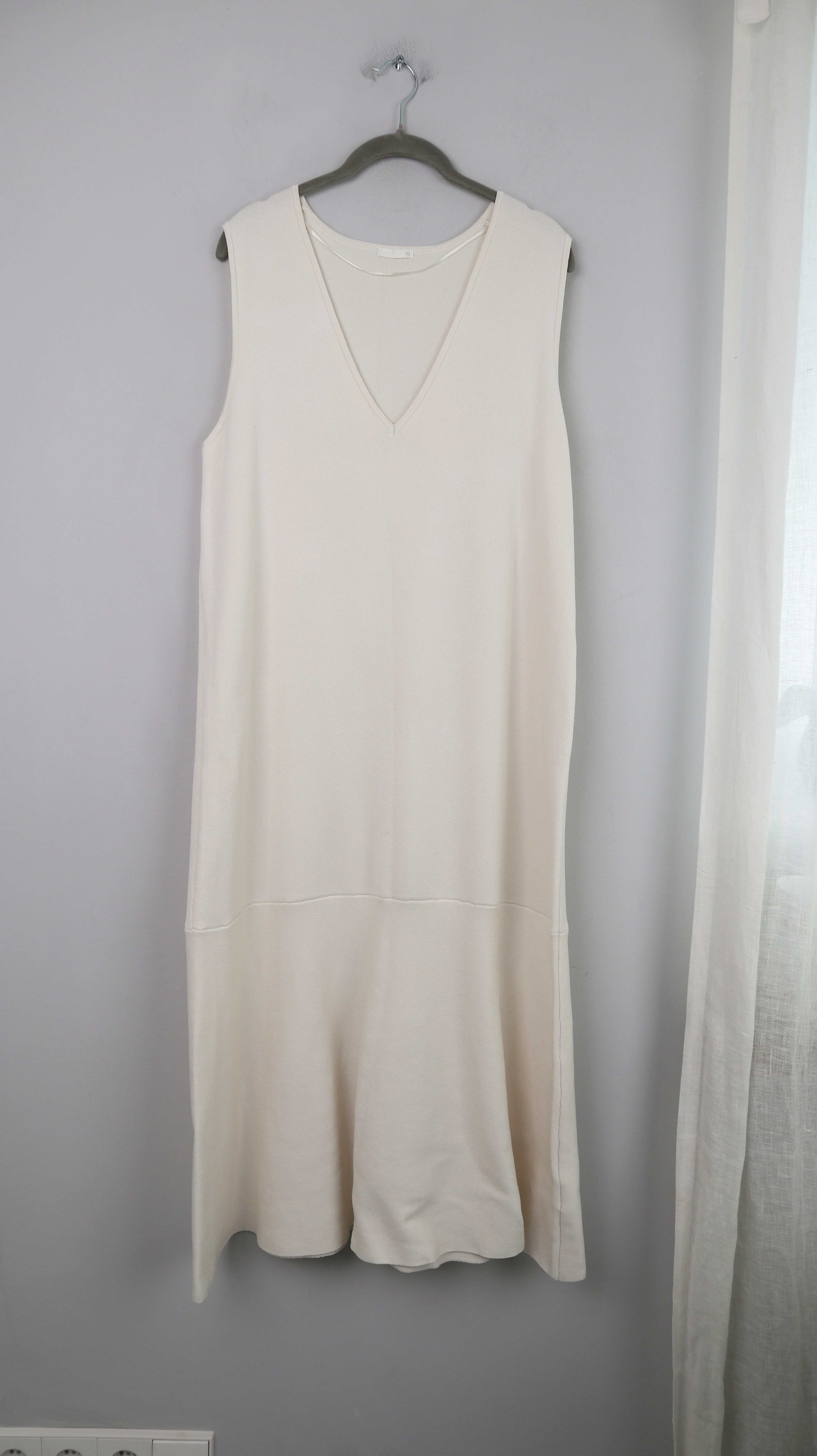 Japan Kleid Maxi Maxikleid Creme Beige XL basic einfarbig V-Ausschnitt
