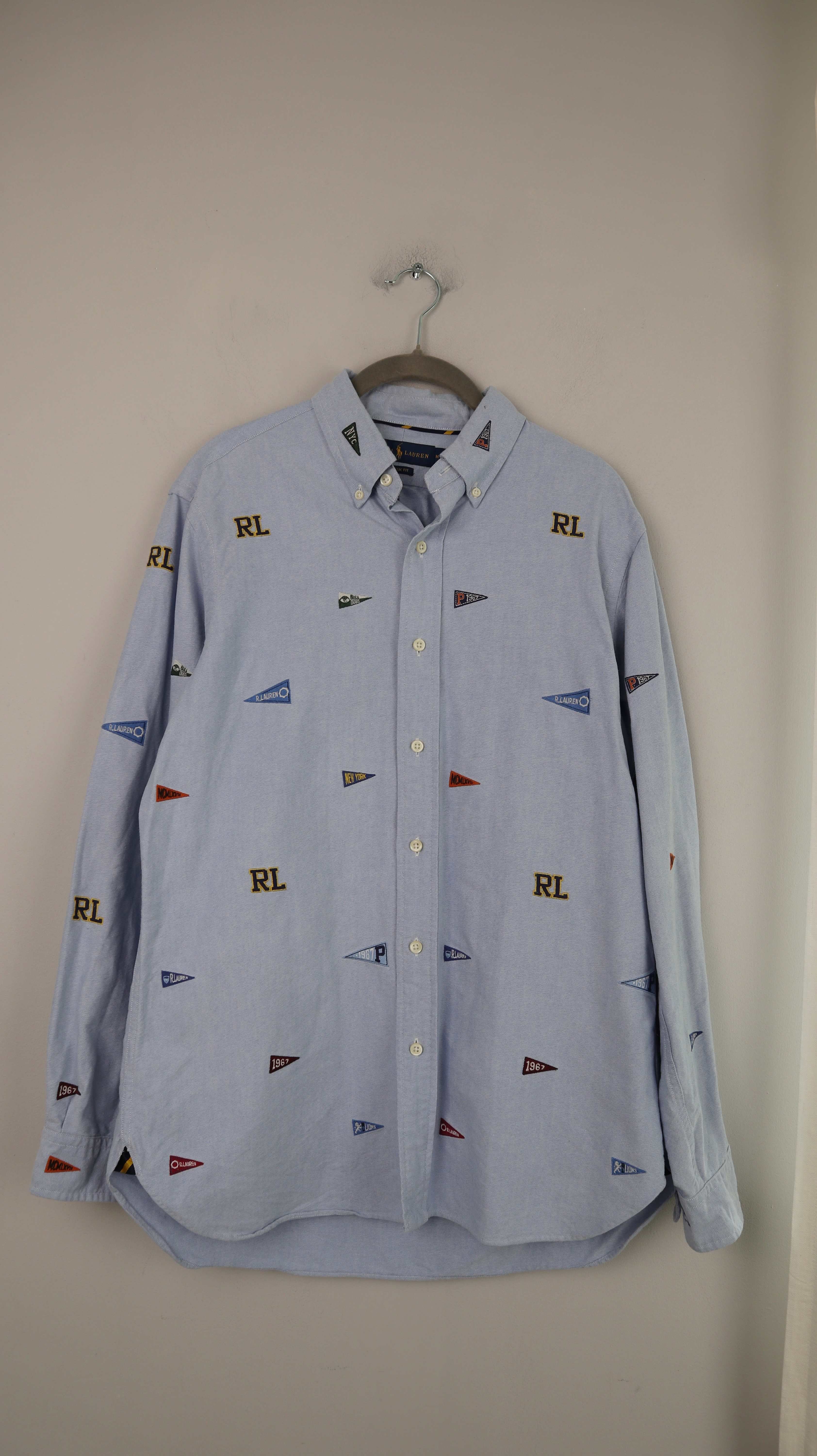 Ralph Lauren Hemd Shirt Oberteil Blau M Classic fit Flaggen bestickt