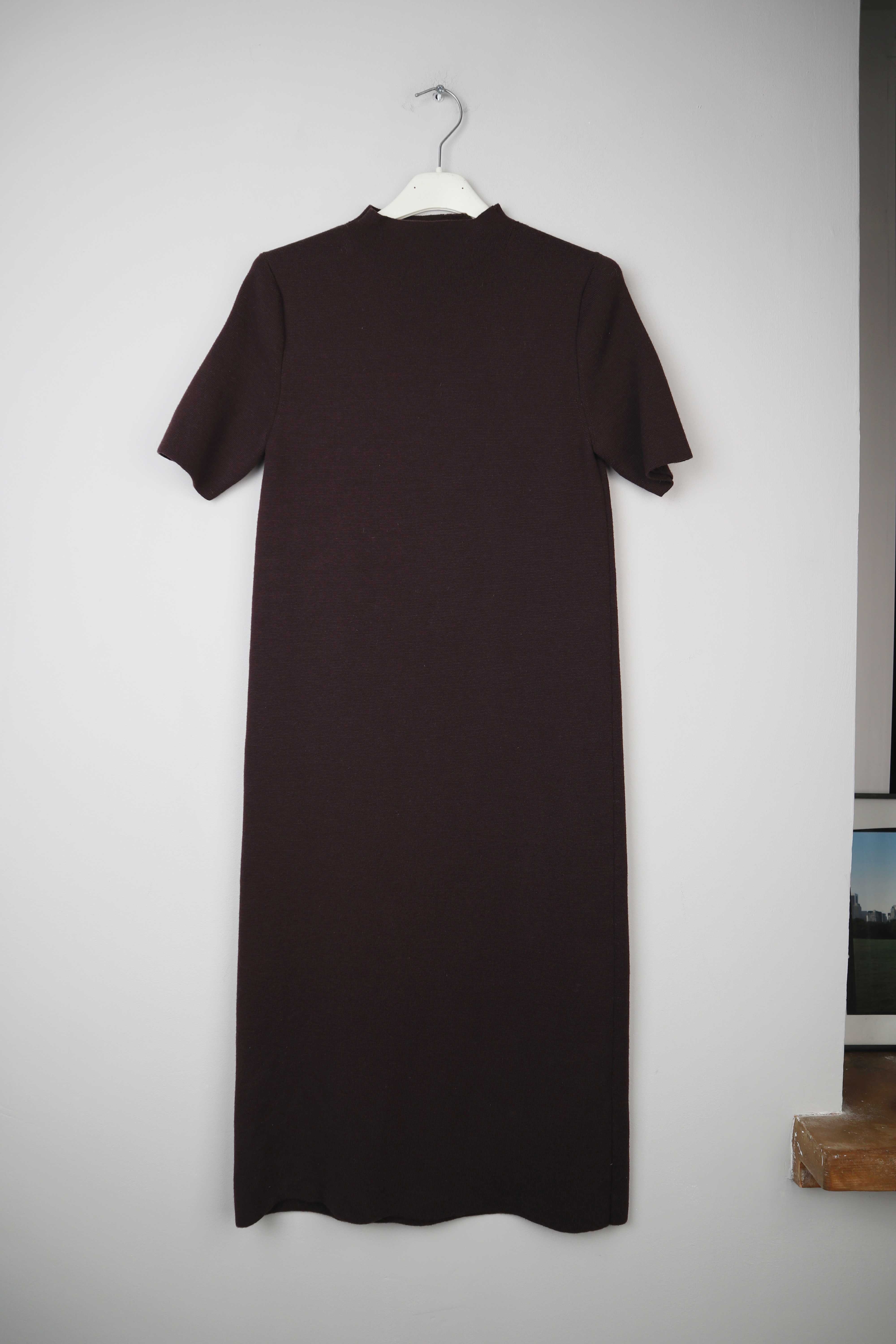 Jil Sander Kleid 36 S gestreift Strickkleid Bordeaux Weinrot Minimalist Midikleid