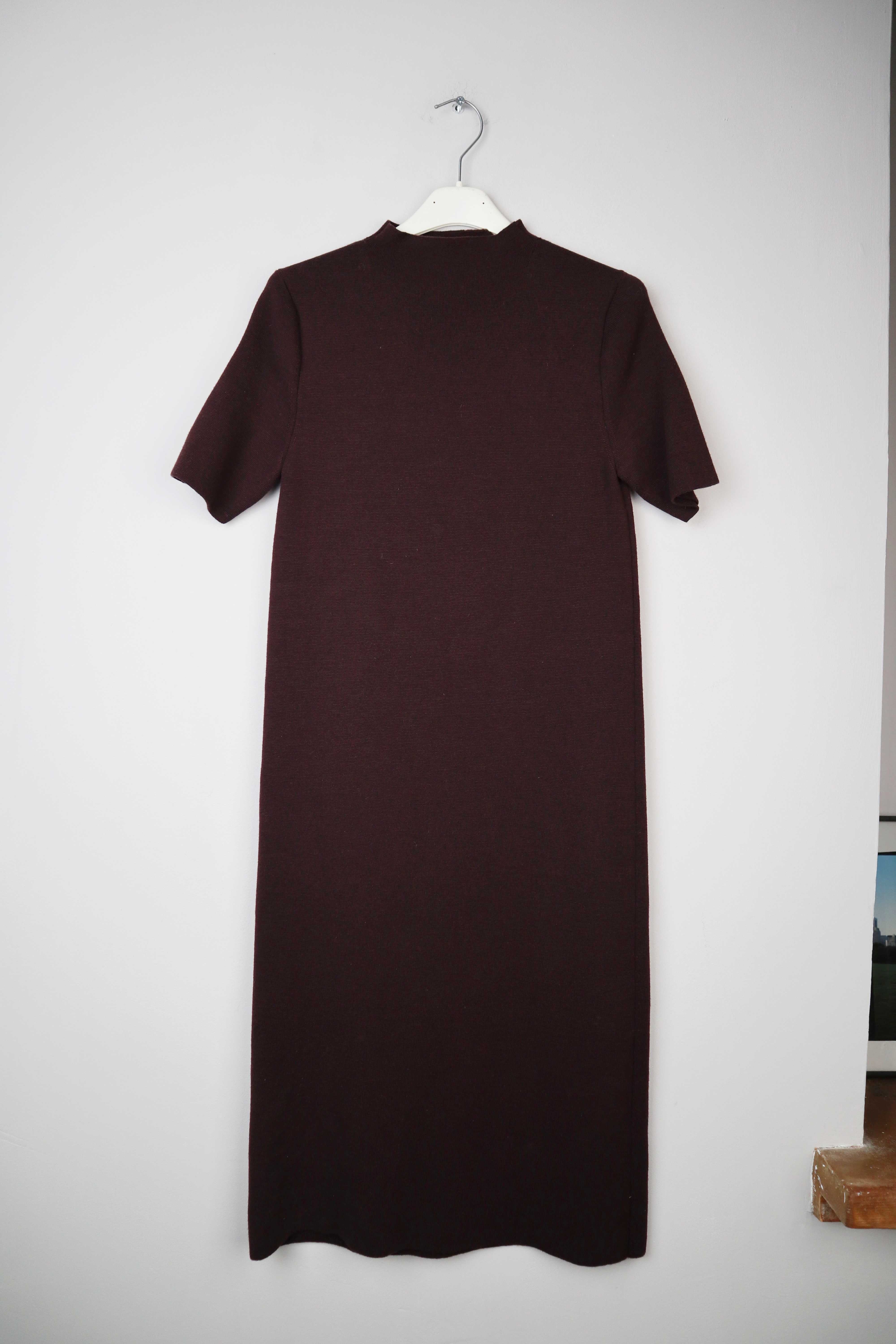 Jil Sander Kleid 36 S gestreift Strickkleid Bordeaux Weinrot Minimalist Midikleid