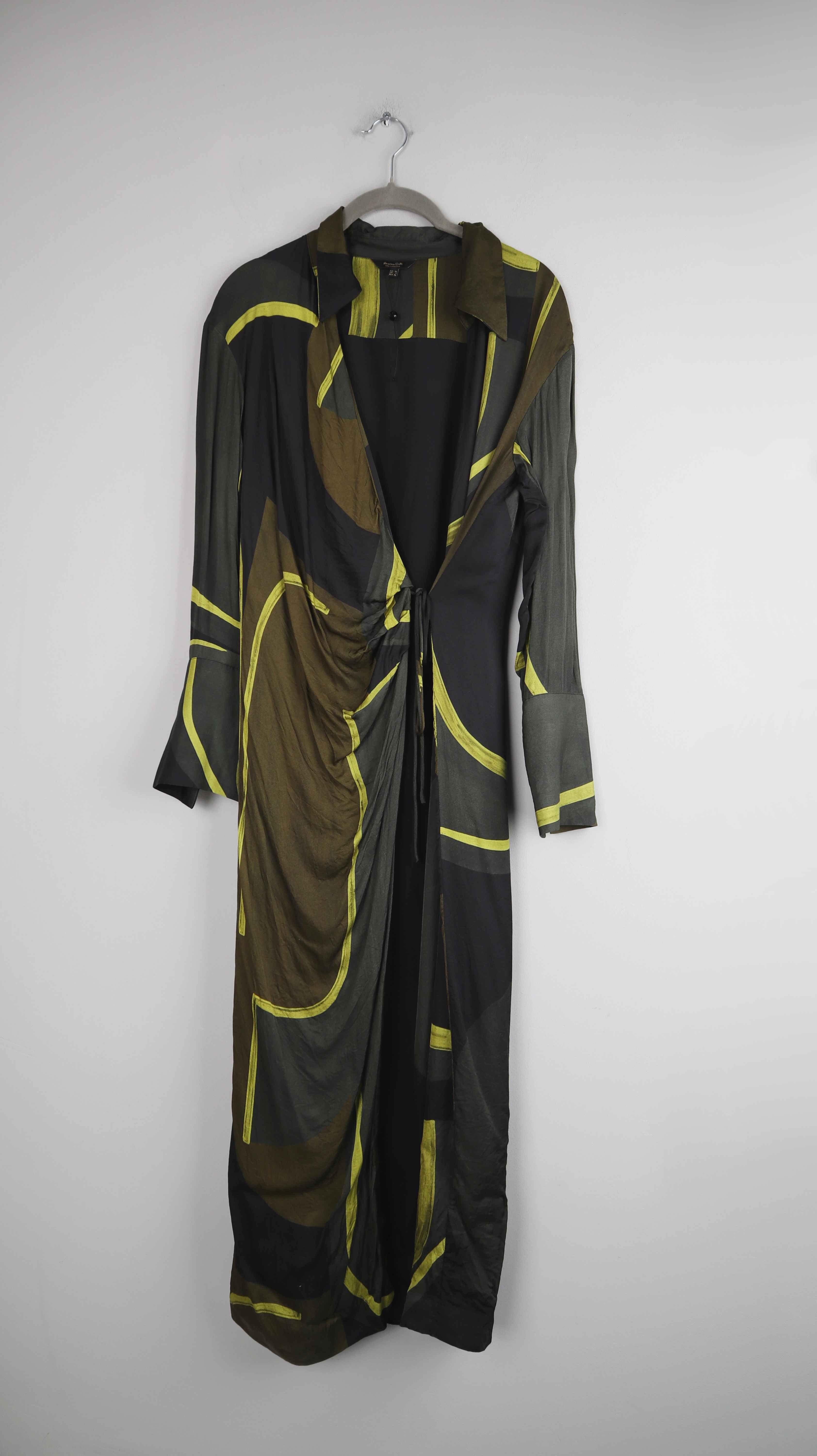 Massimo Dutti Kleid Grün dunkelgrün Wickelkleid lang 36 S