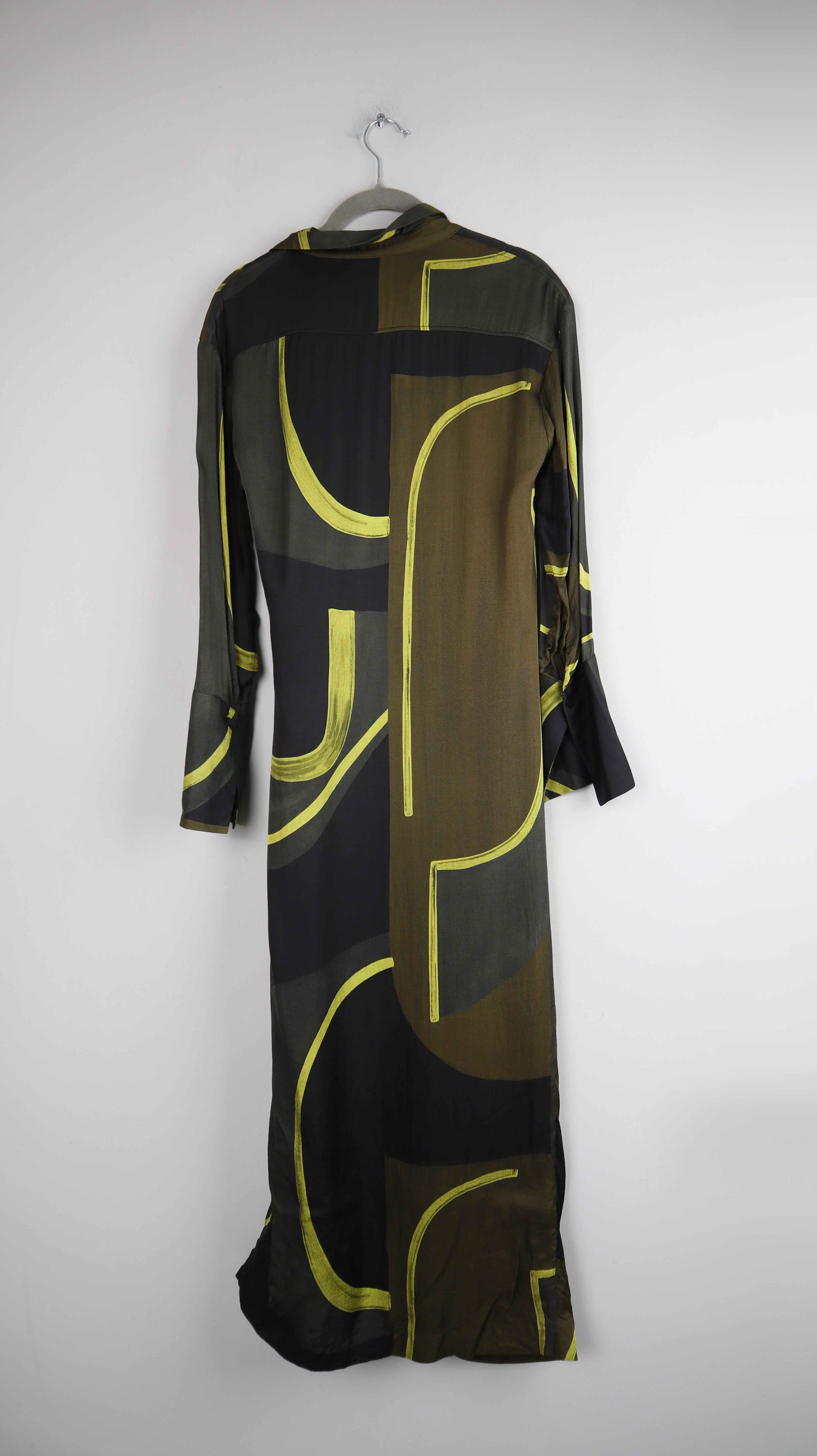 Massimo Dutti Kleid Grün dunkelgrün Wickelkleid lang 36 S