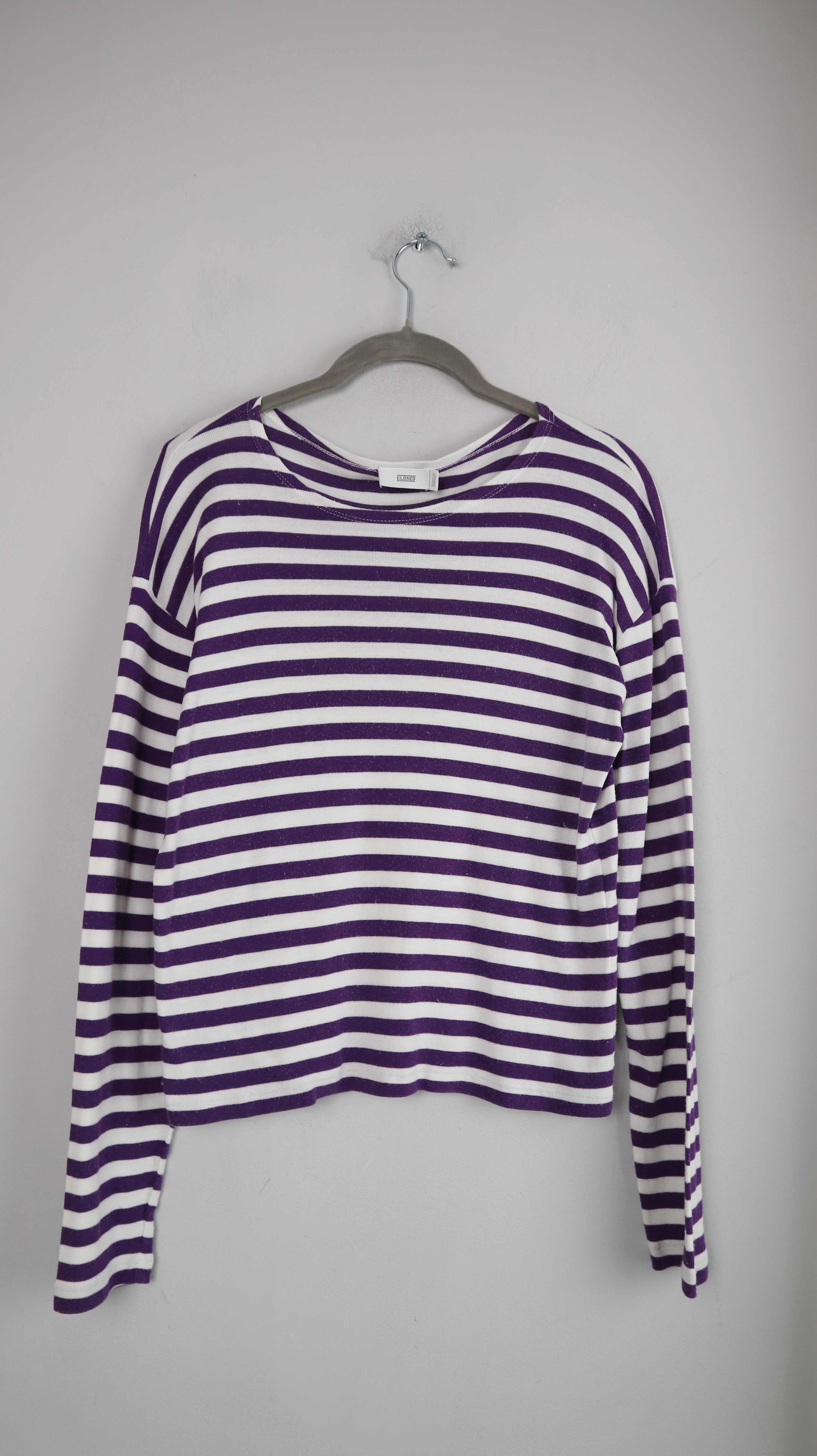 Closed Shirt Longsleeve gestreift lila weiß 38 M Sweater Marine Flieder