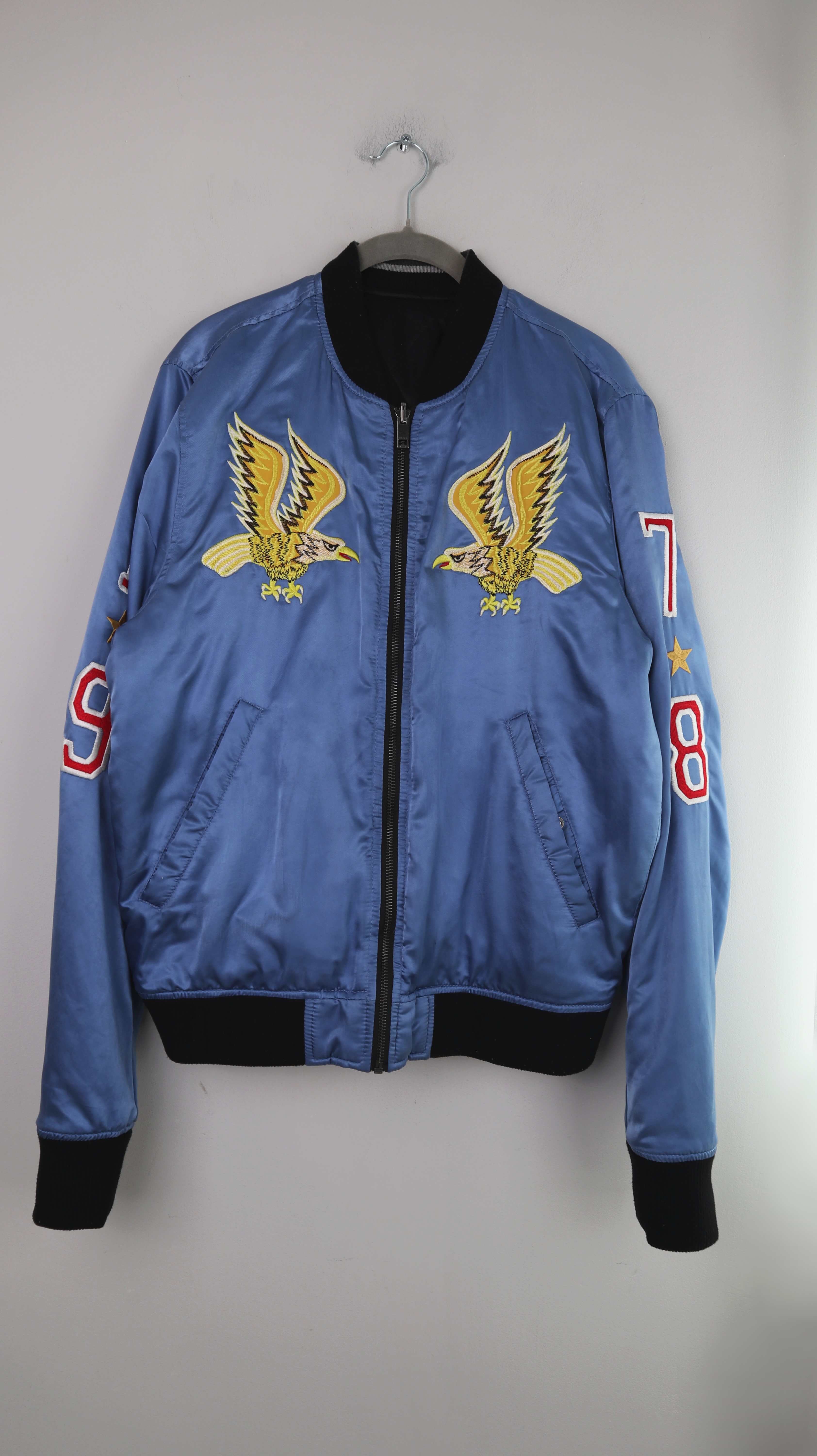 Diesel Blouson Blau Wendejacke Backprint 38 M bestickt Schwarz Wild Spirit
