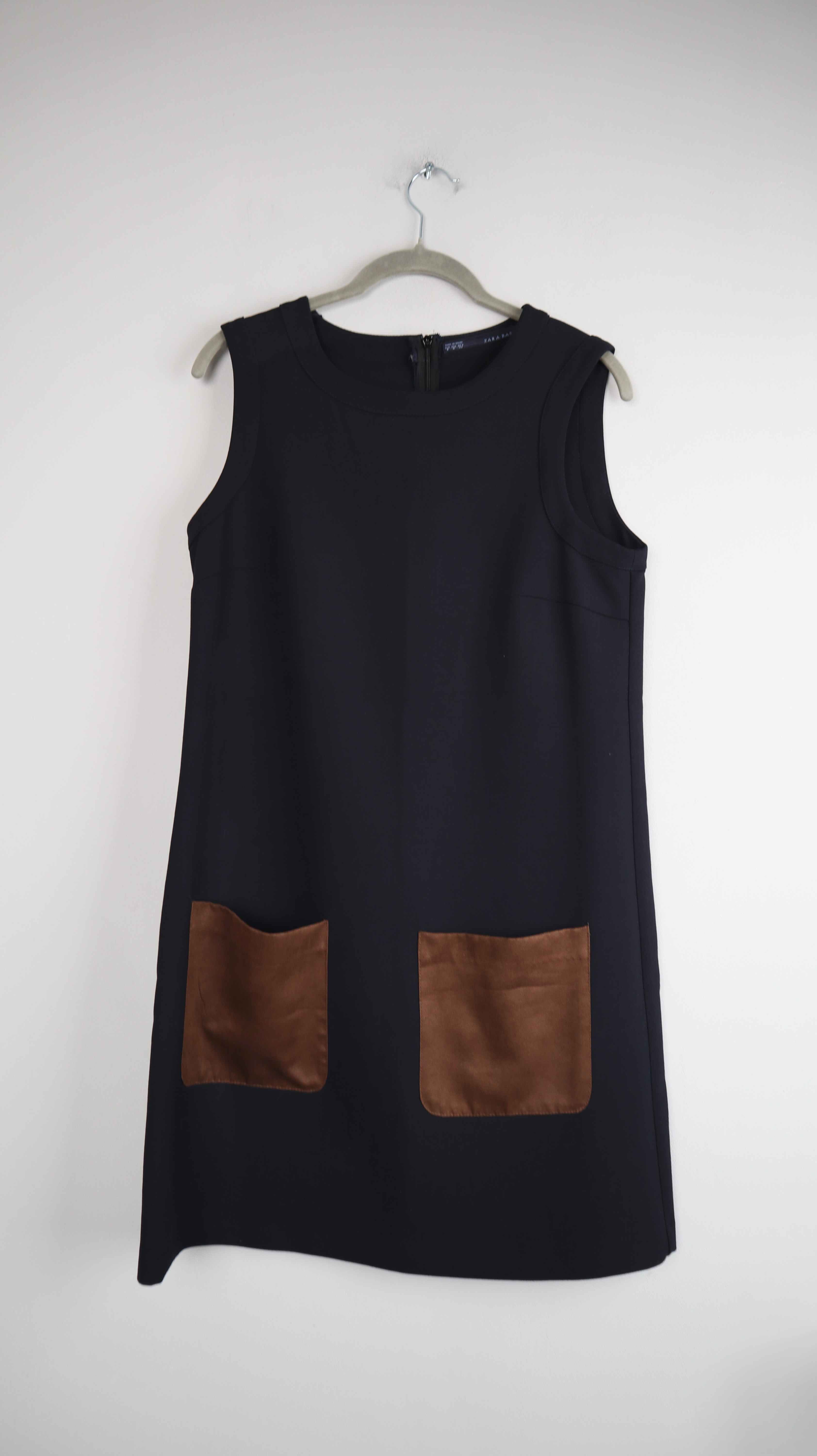 Zara Basic Kleid Blau dunkelblau 38 M Taschen Etuikleid Stiftkleid Midi