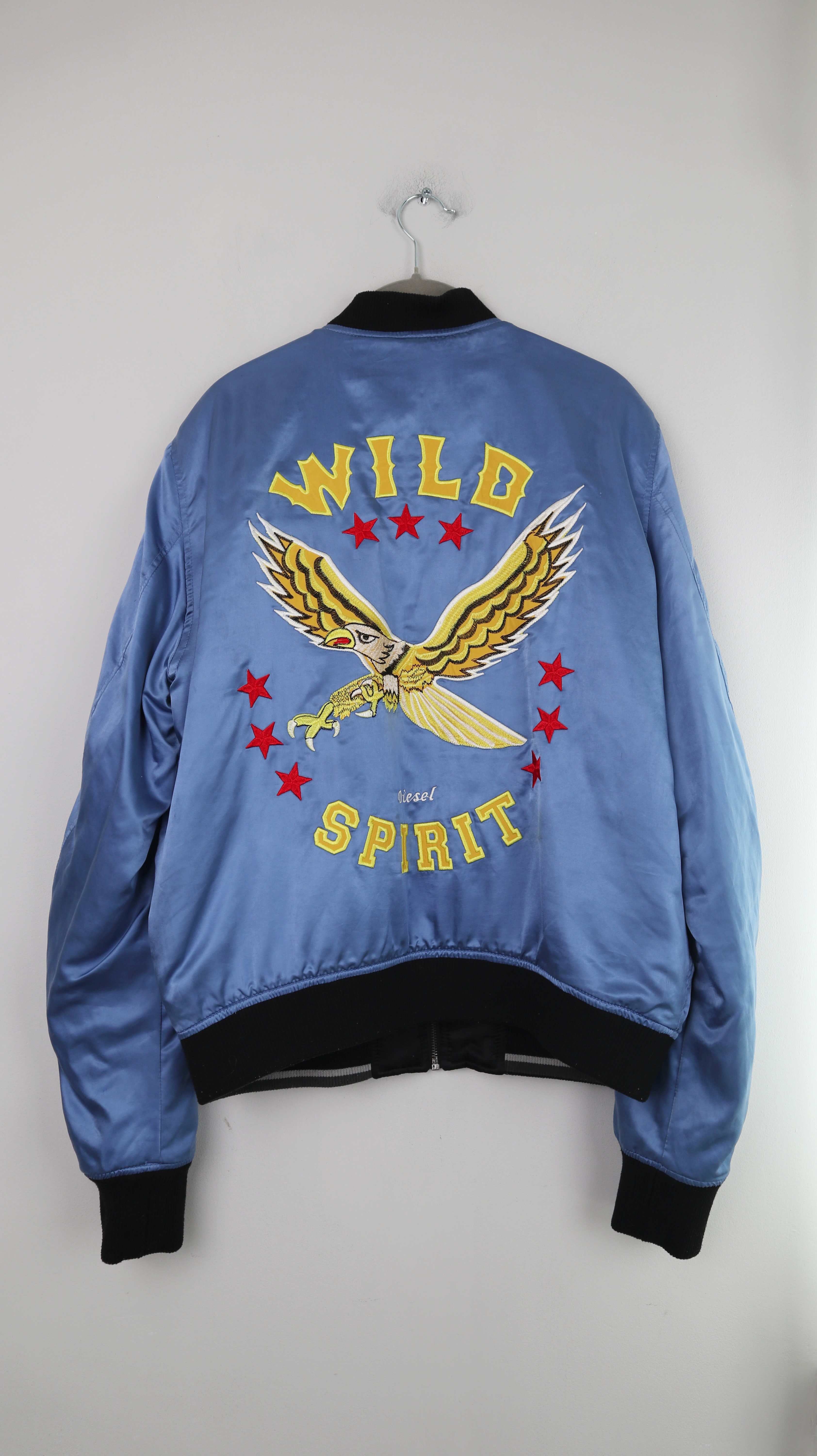 Diesel Blouson Blau Wendejacke Backprint 38 M bestickt Schwarz Wild Spirit