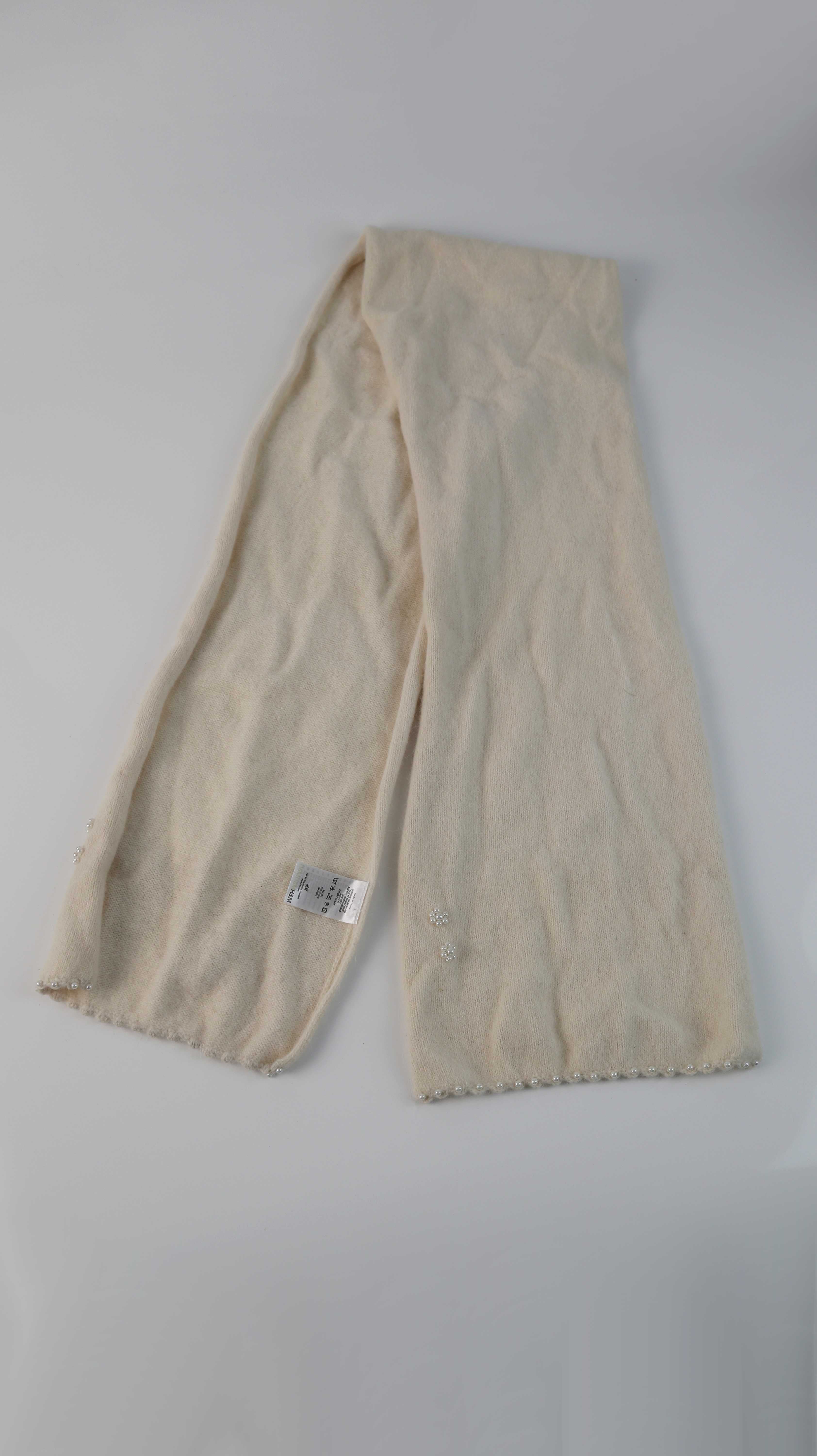 H&M Schal Creme Beige hell Perlen bestickt