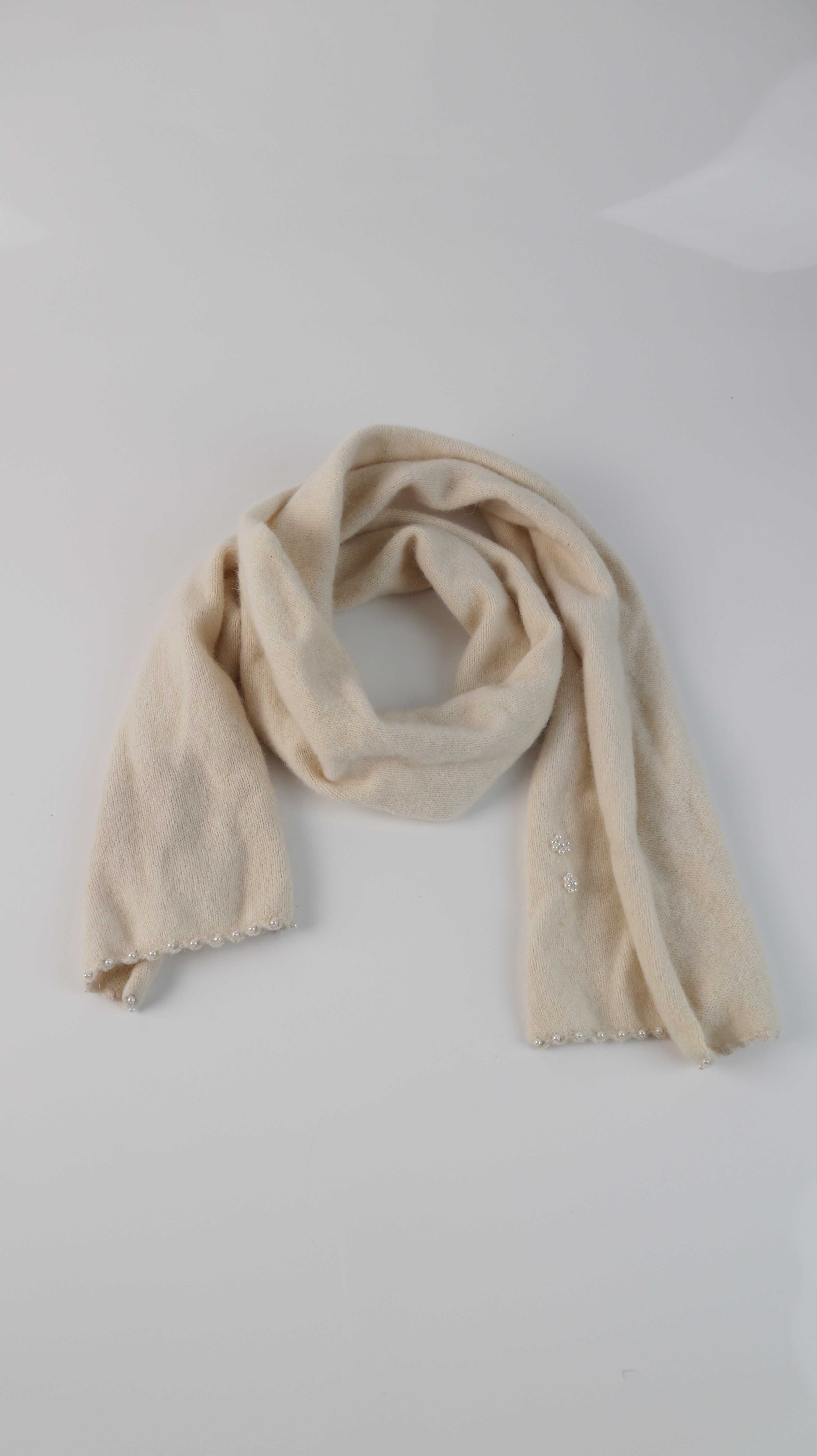 H&M Schal Creme Beige hell Perlen bestickt