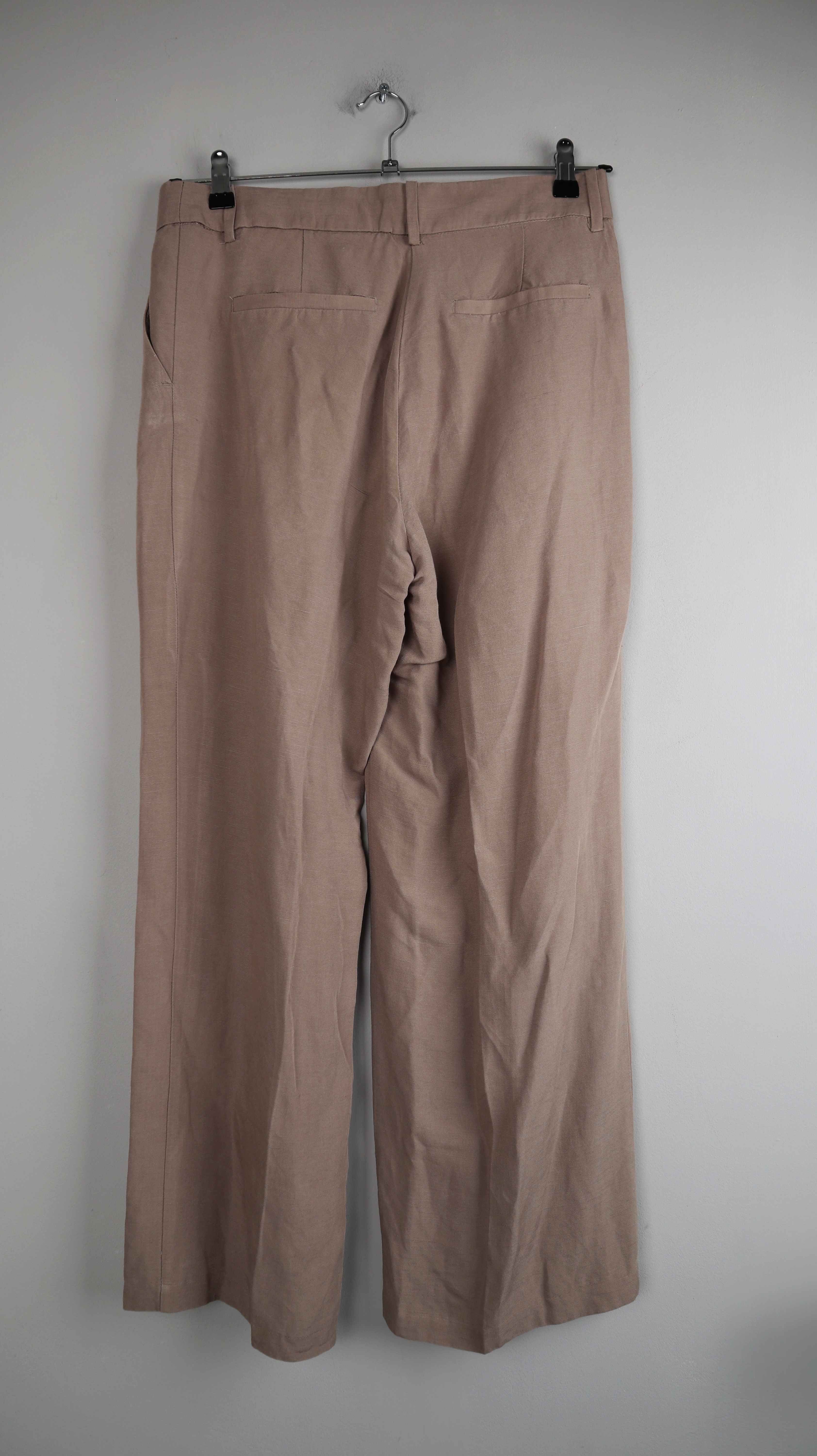 H&M Linen Blend Hose braun 40 L straight fit Leinenhose Beige Stoffhose