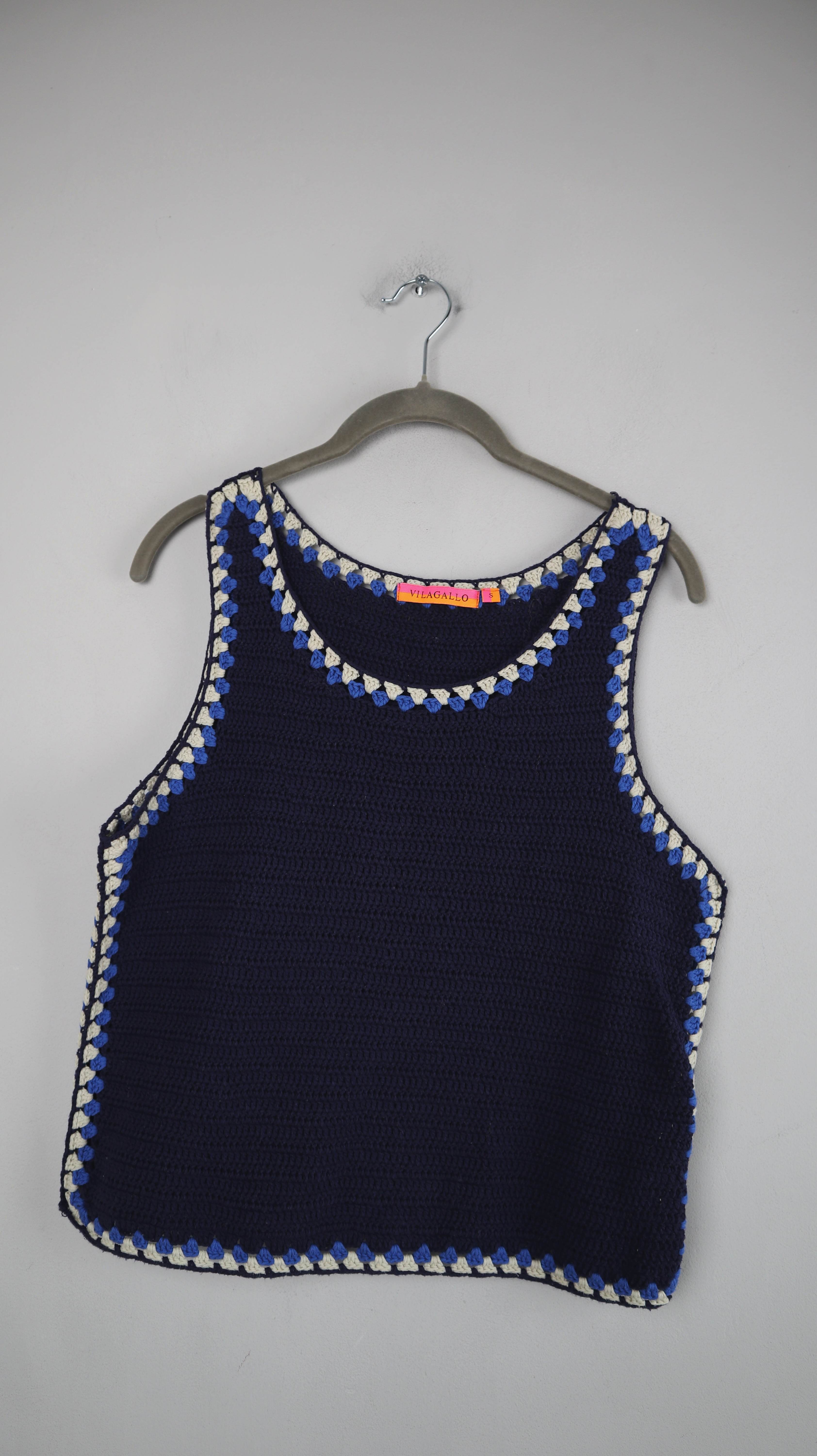 Vila Gallo Top Shirt blau dunkelblau 36 S gehäkelt Häkeltop