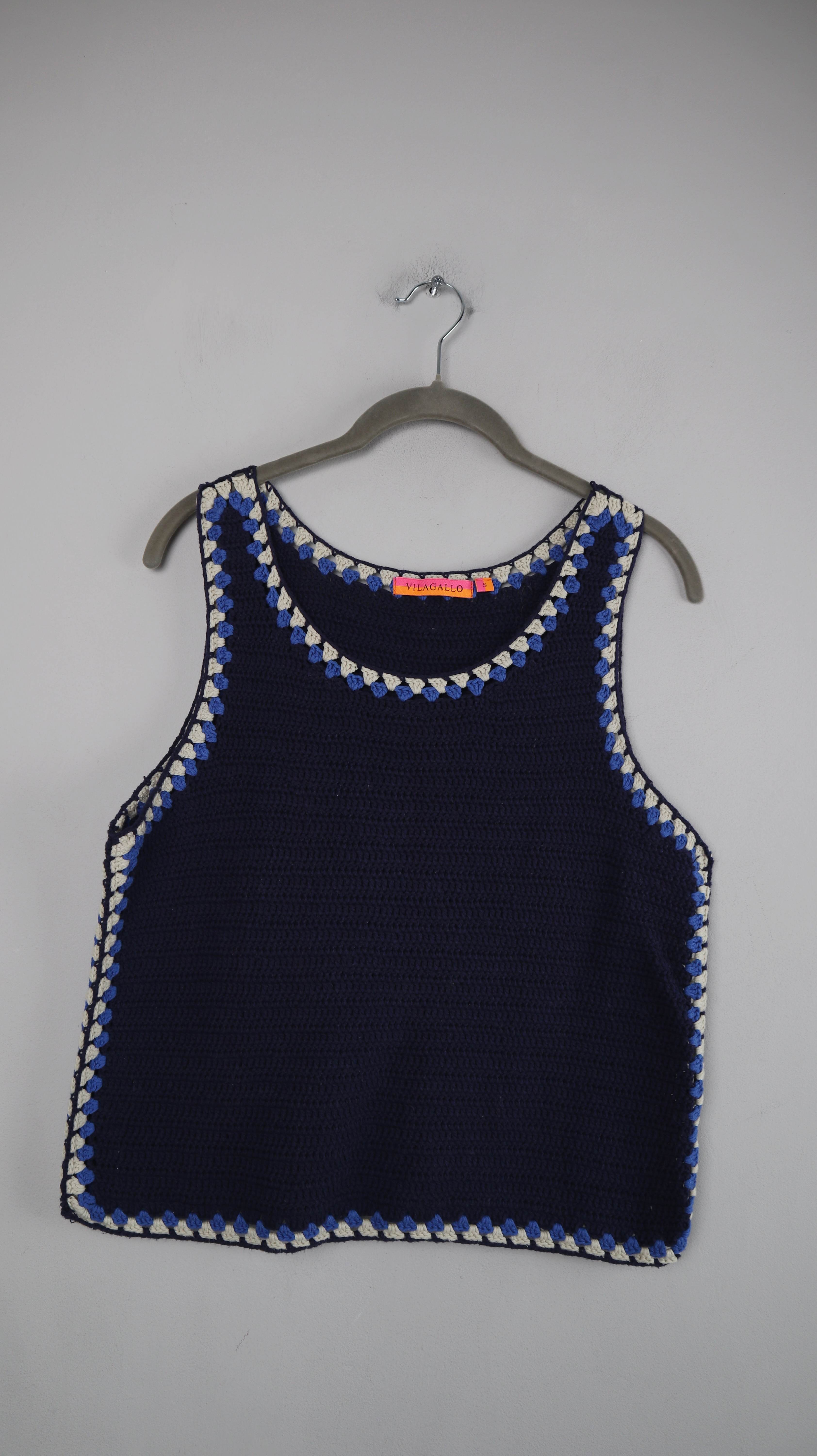 Vila Gallo Top Shirt blau dunkelblau 36 S gehäkelt Häkeltop