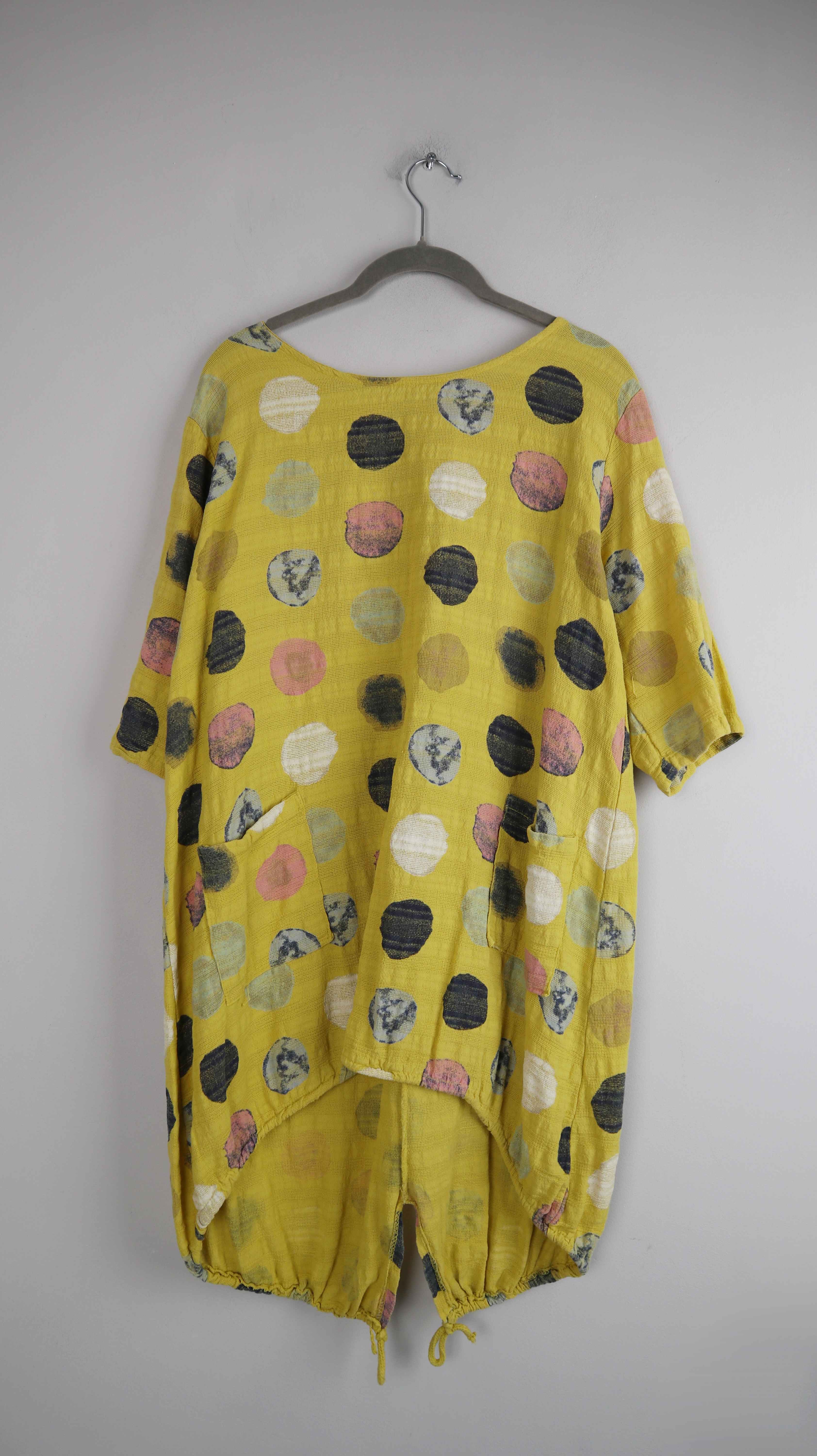 Kleid Midi Gelb 40 L Leinen gepunktet Midikleid Sommerkleid oversized