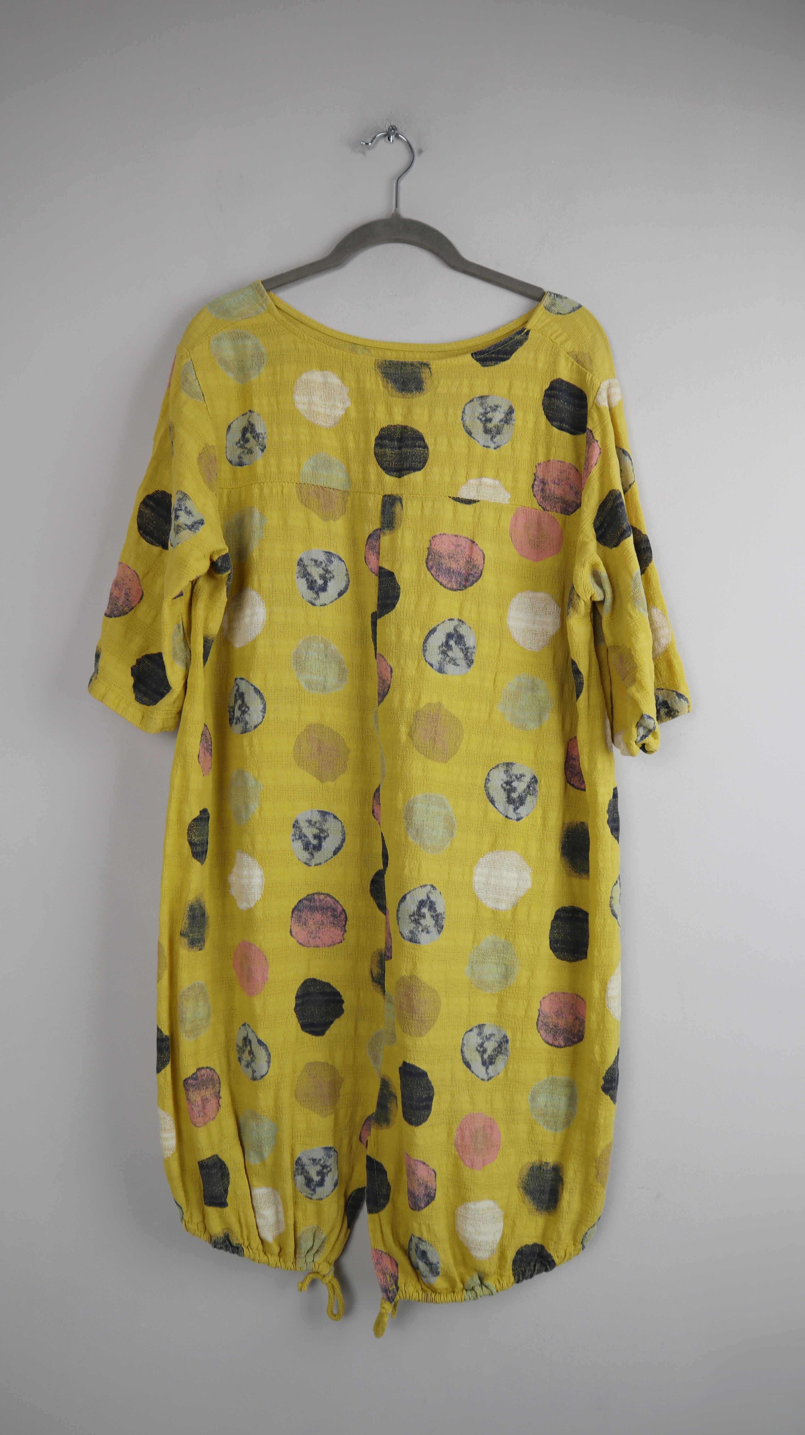 Kleid Midi Gelb 40 L Leinen gepunktet Midikleid Sommerkleid oversized