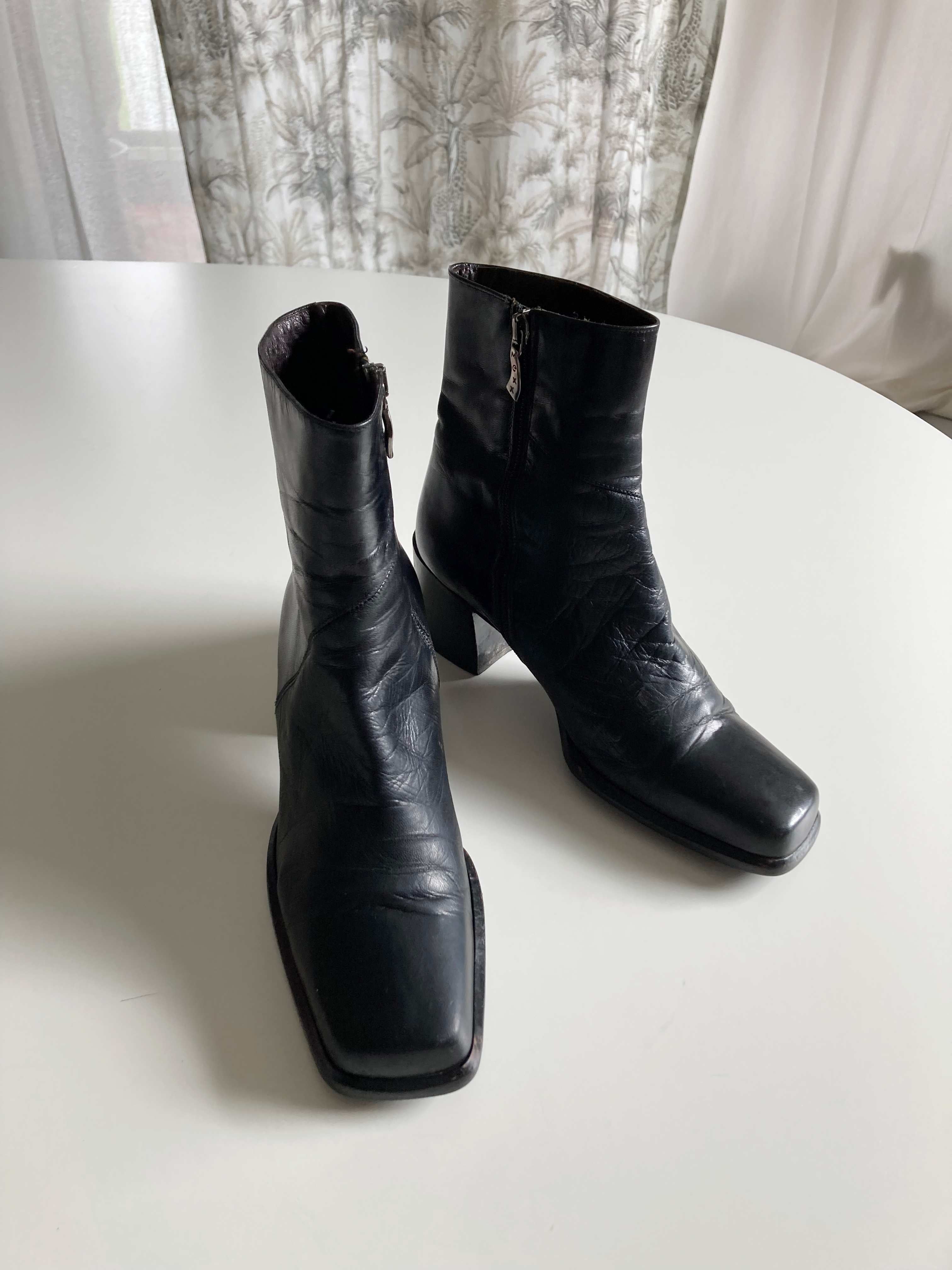 Mexx Stiefel Stiefeletten Vintage 39 Schwarz Leder Lederstiefel Boots Absatzschuhe