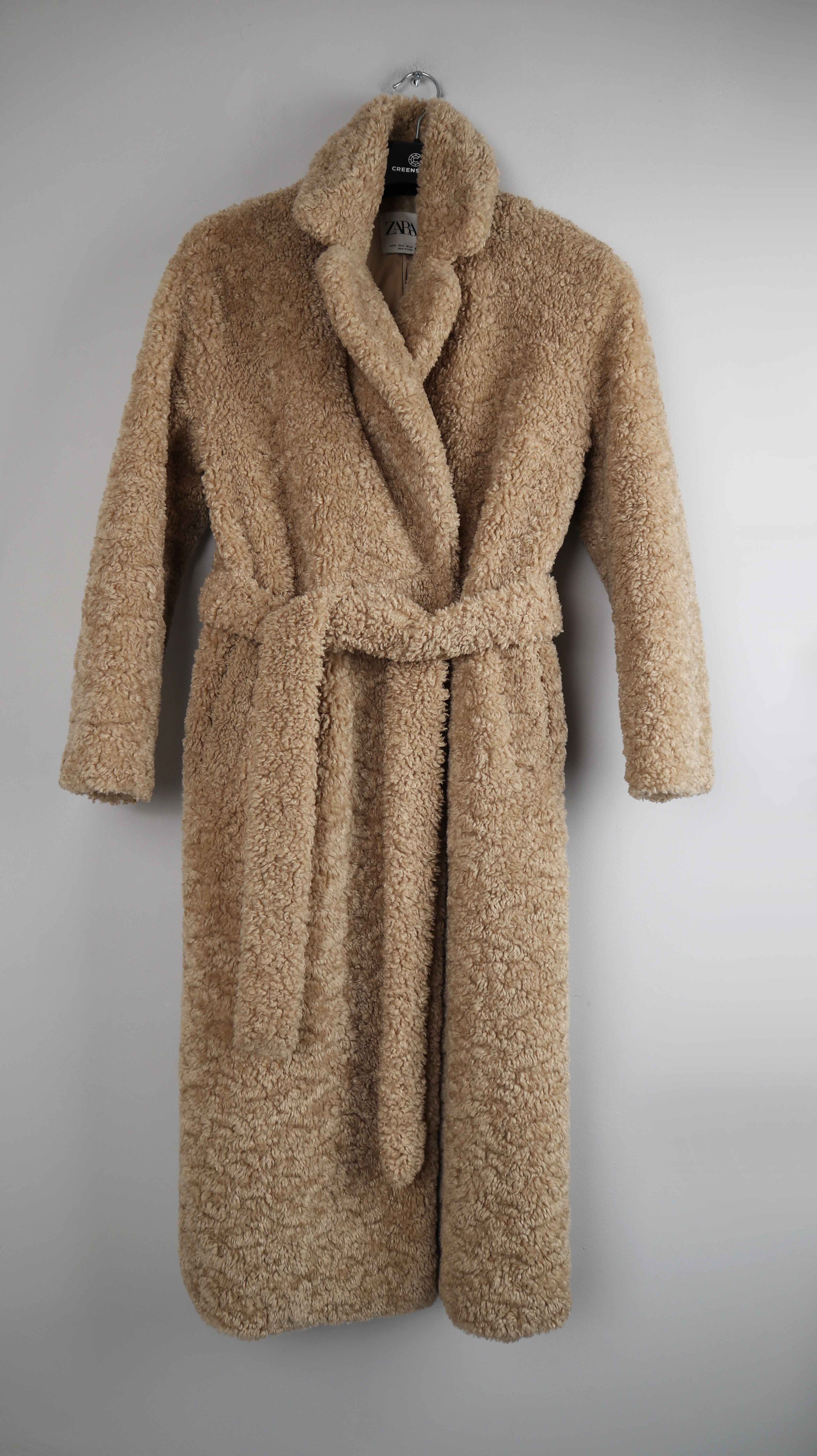 Zara Mantel braun beige Teddy Teddymantel 36 S Fellmantel