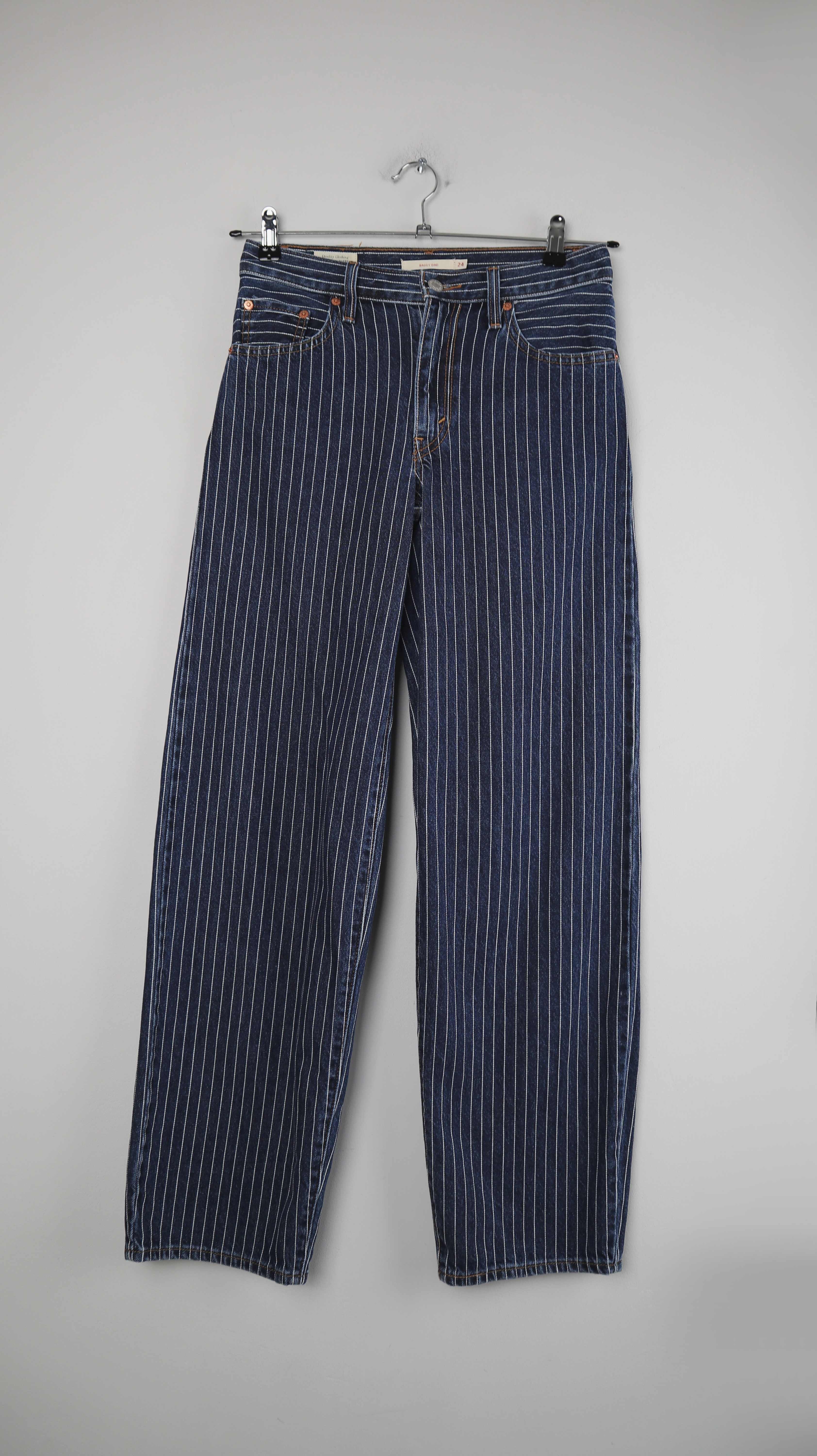 Levis Baggy Dad 24 Jeans Hose denim dunkelblau gestreift high waist