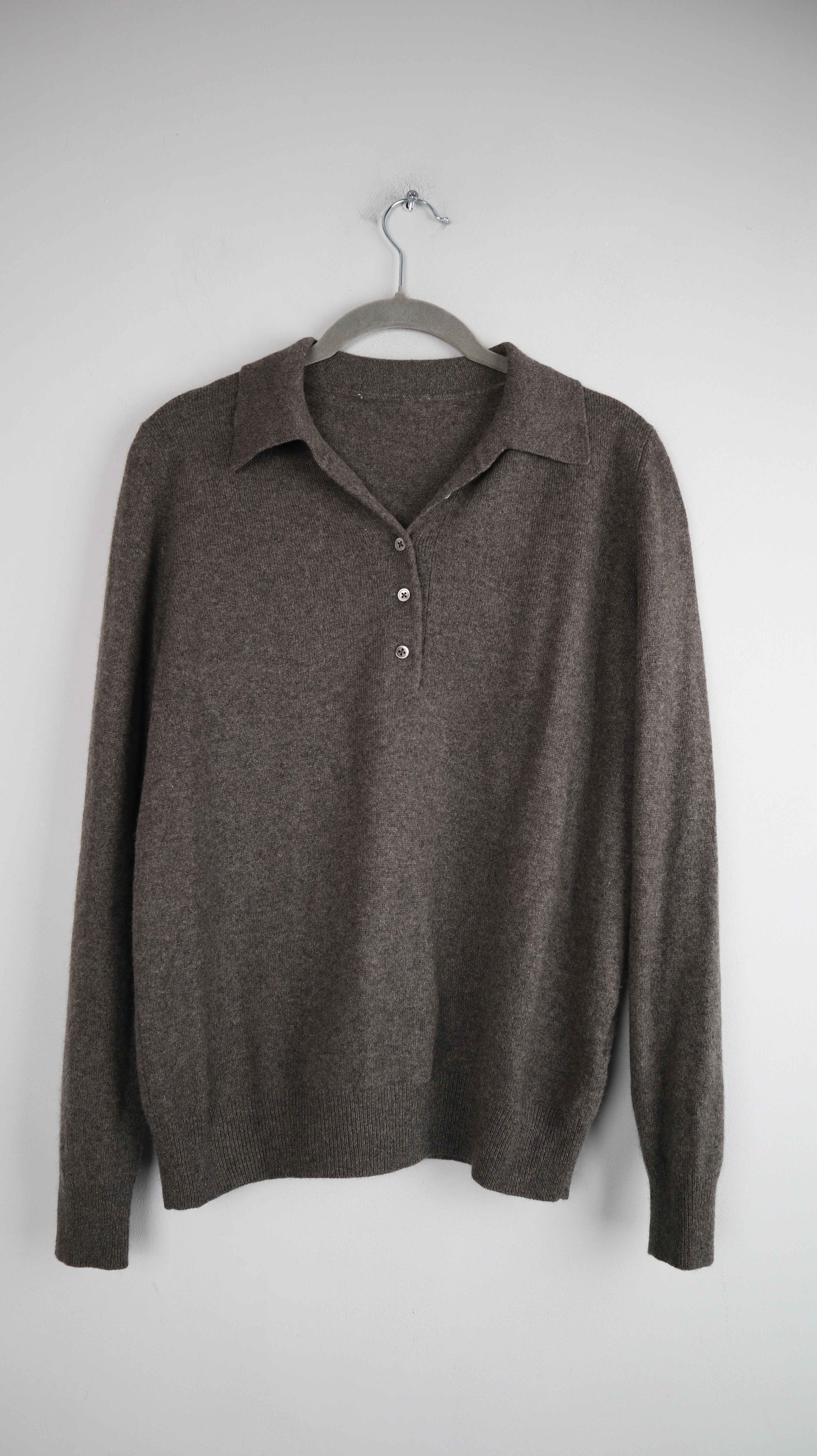 Pullover Braun Cashmere 36 S einfarbig geknöpft Neuwertig