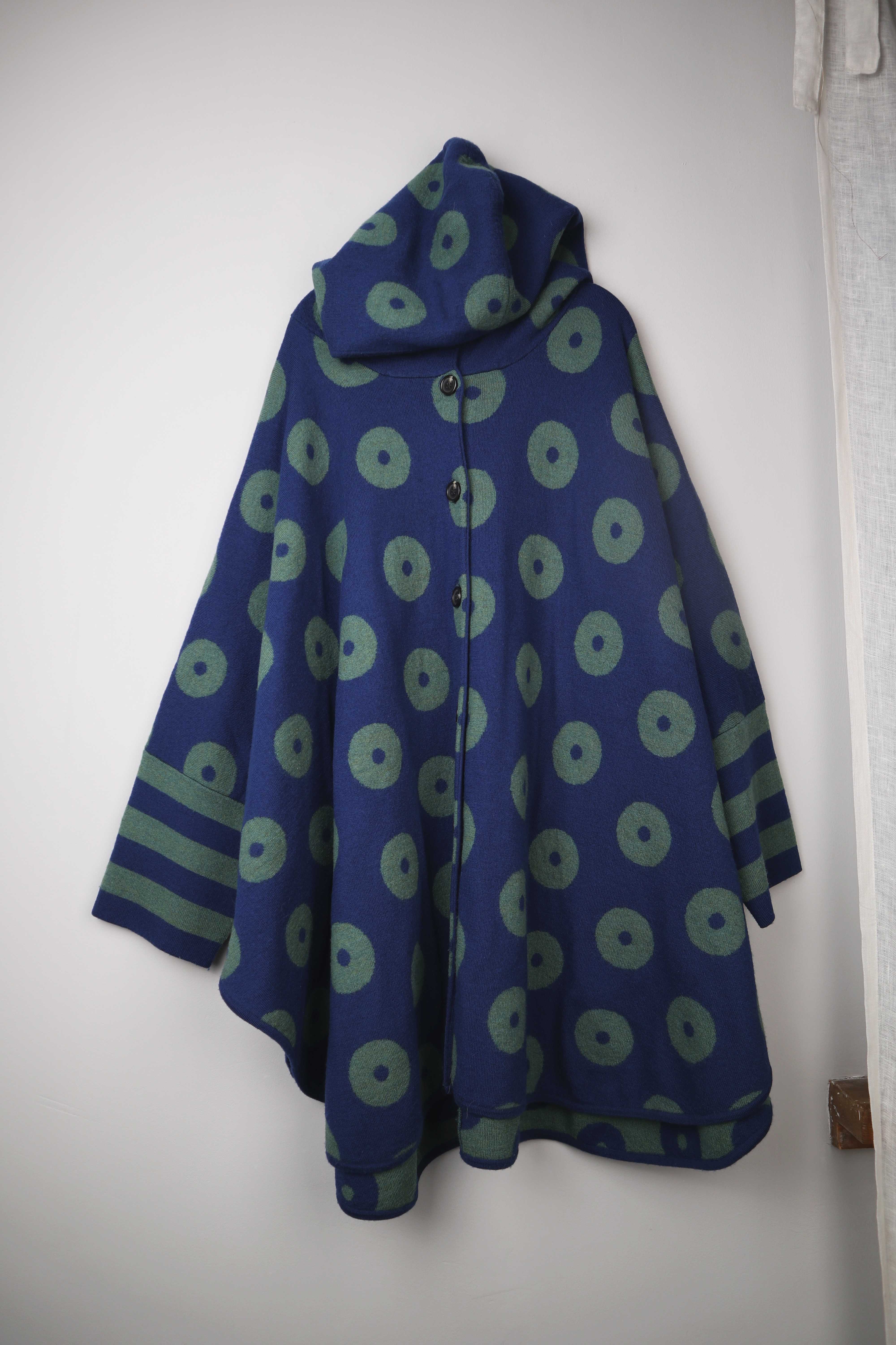 Gudrun Sjöden Jacke Blau Grün Mantel Wollmantel Cape L XL geometrisch