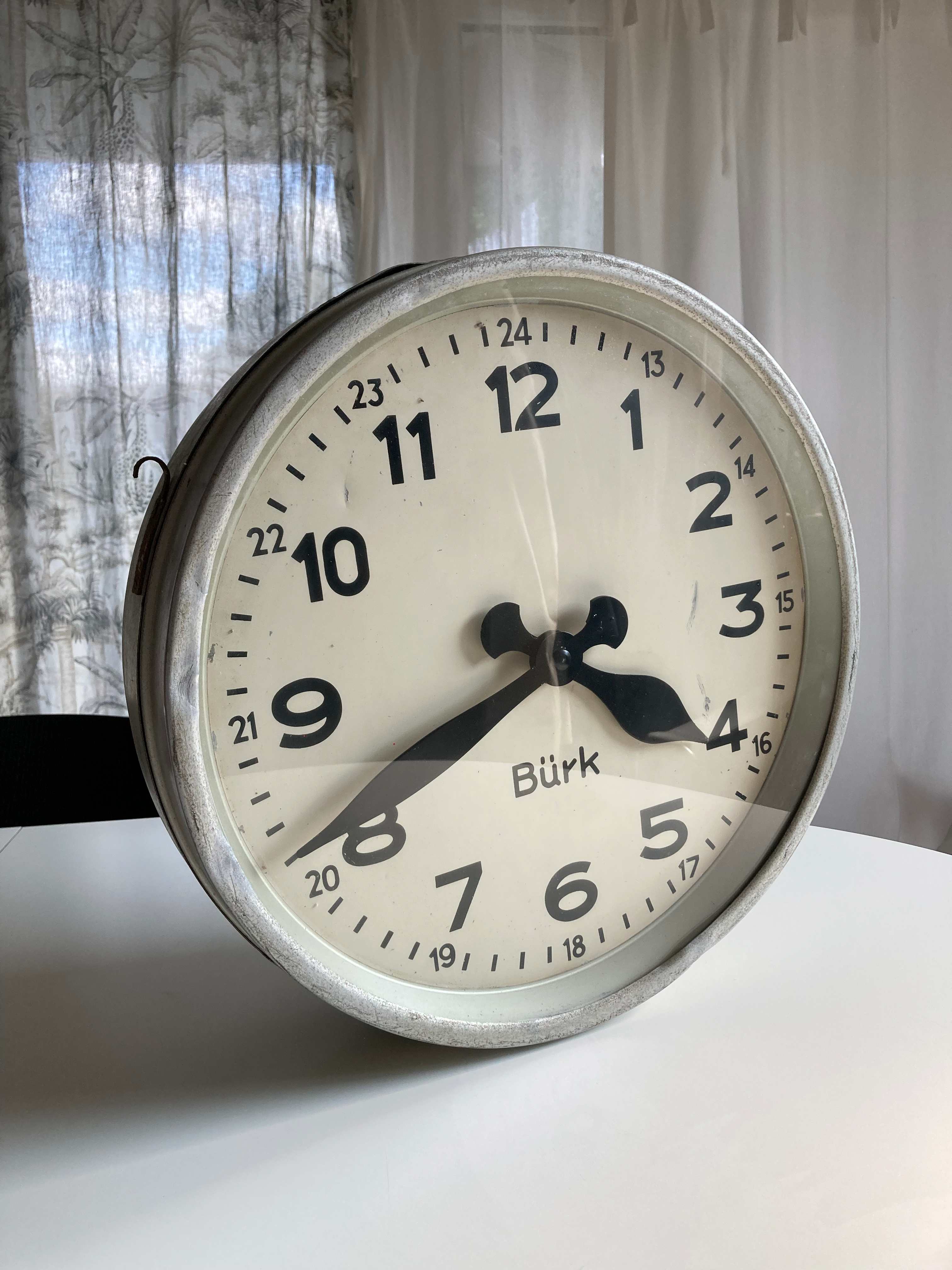 Bürk Alte Bahnhofsuhr Wanduhr Dekorative Uhr Dekouhr rund Glasuhr