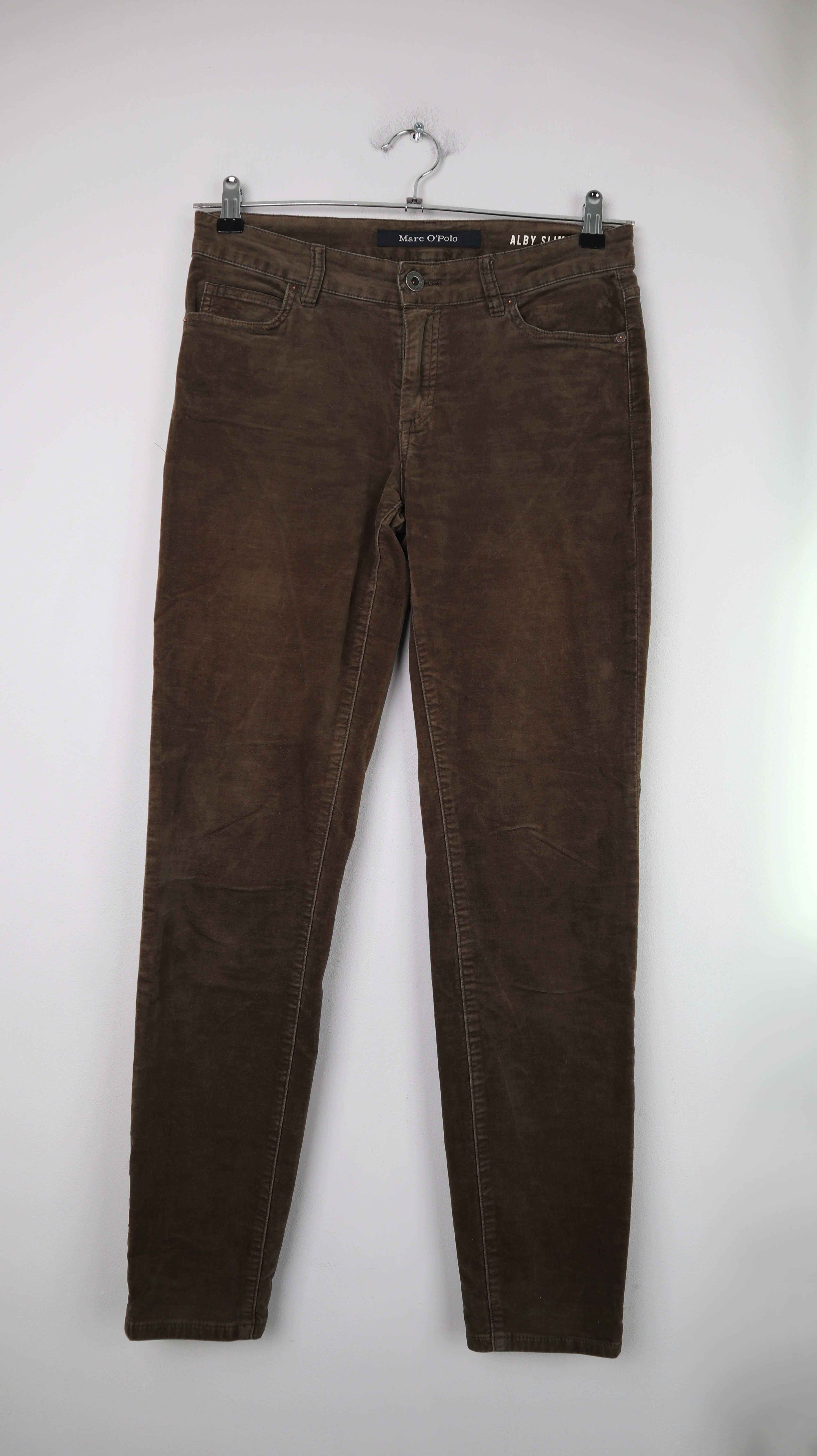 Marc O'Polo Hose Samthose Grün Alby slim mid waist Dunkelgrün 27 30