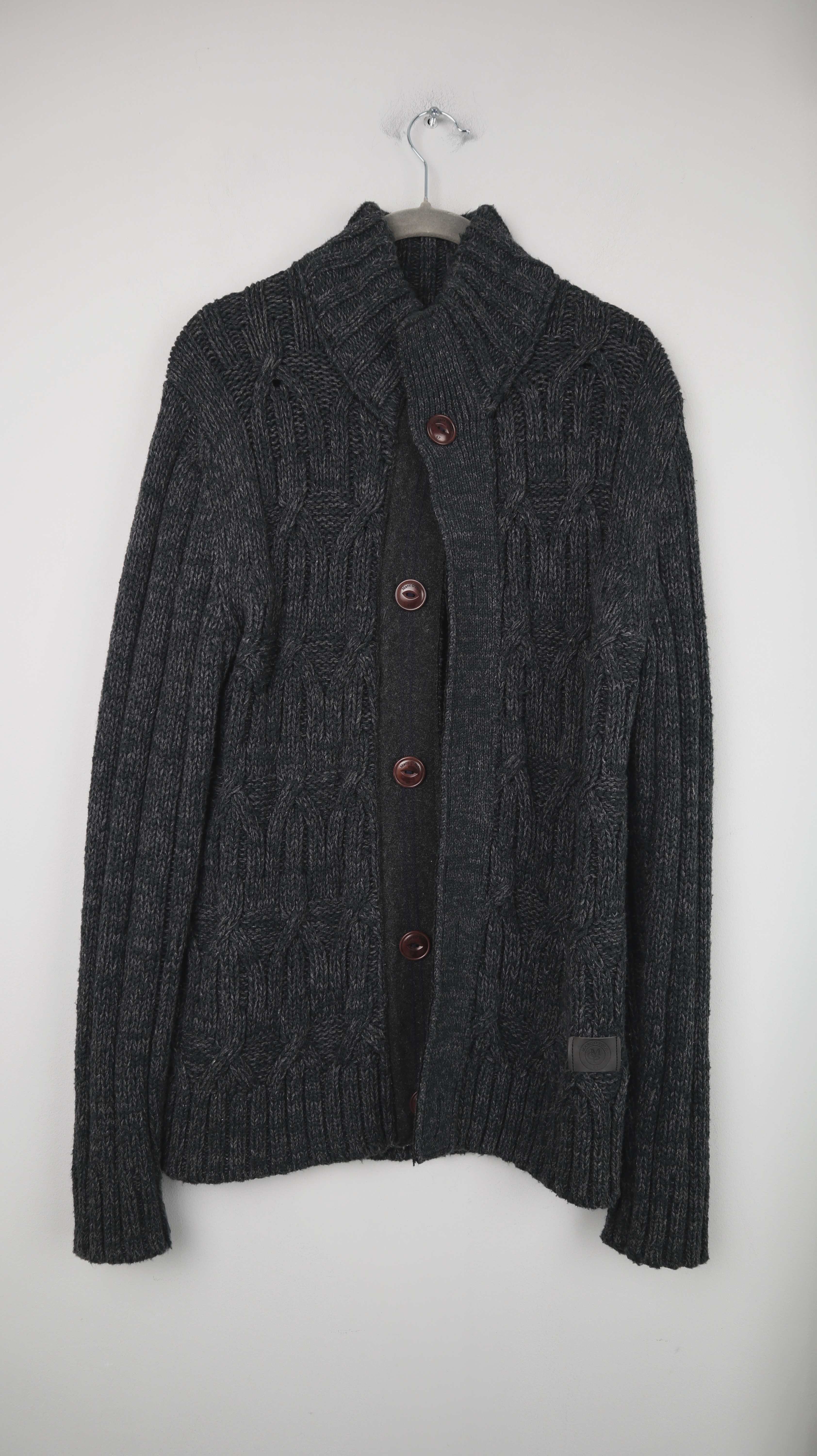 Marc O'Polo Strickjacke Cardigan Grau Zopfmuster Wolle M Cardigan genöpft