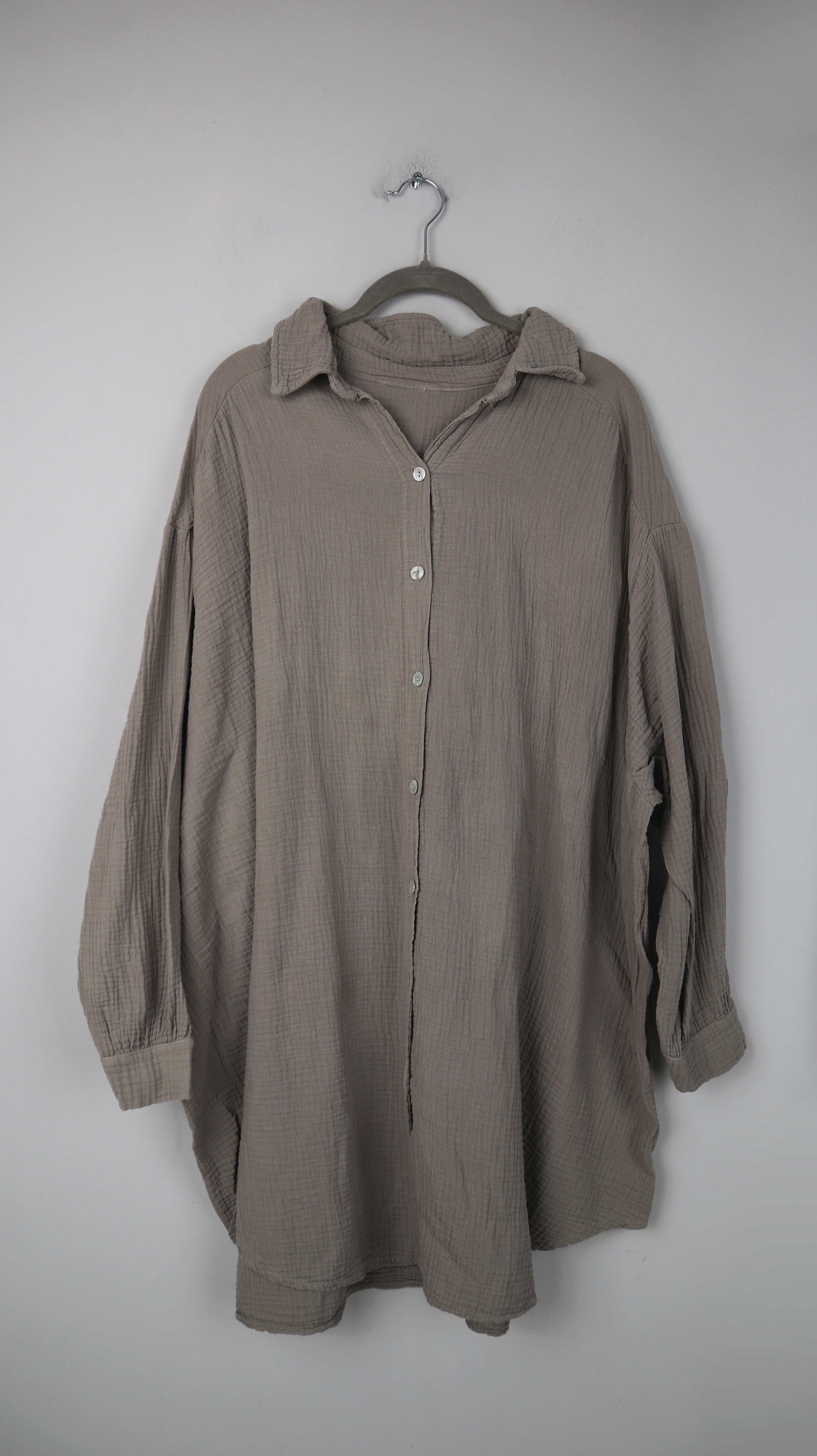 Musselinbluse Bluse Hemd Shirt 40 L Braun Taupe oversized