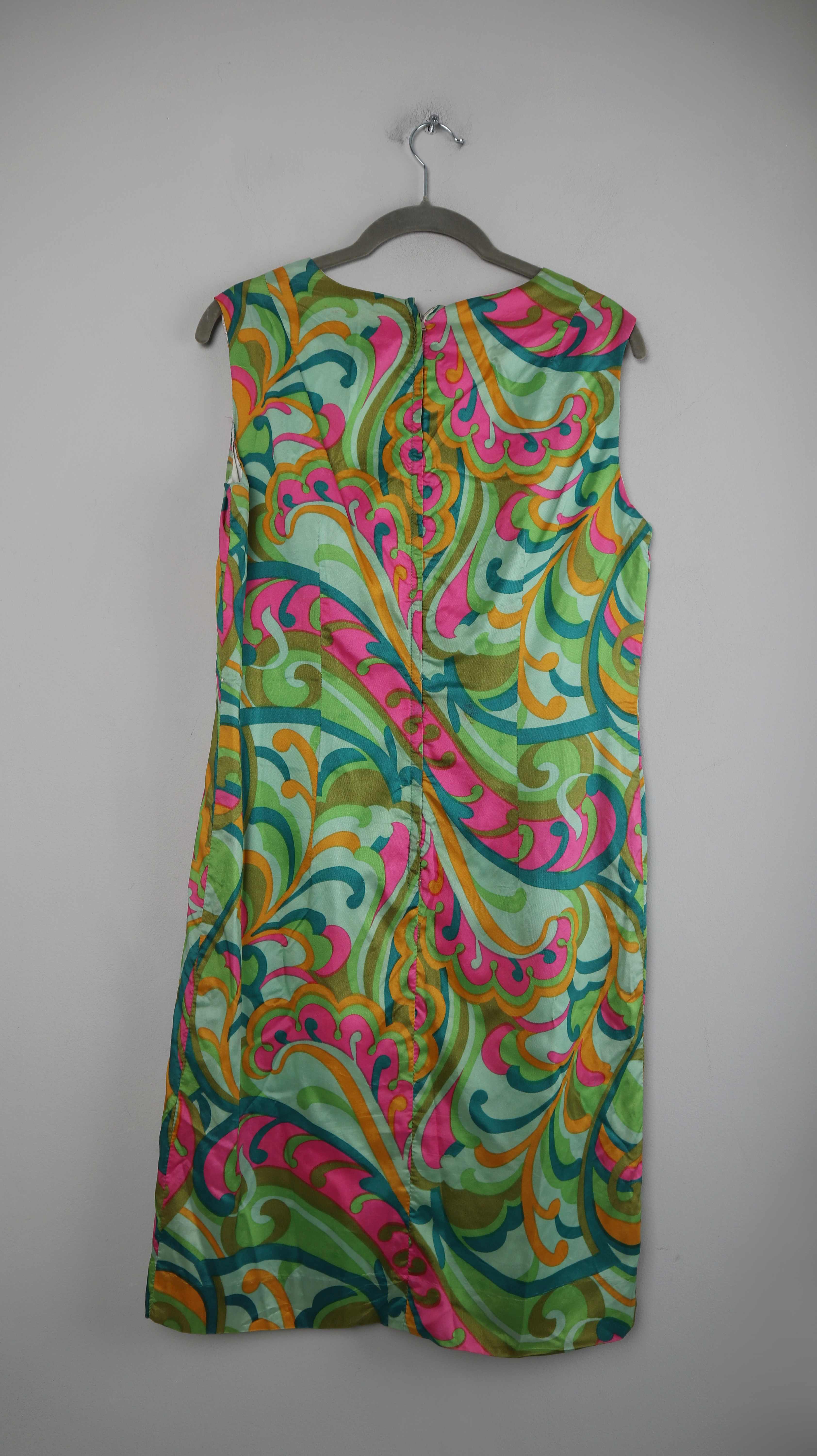 True Vintage Kleid Seide Retro Stella 40 L grün pink 38 M