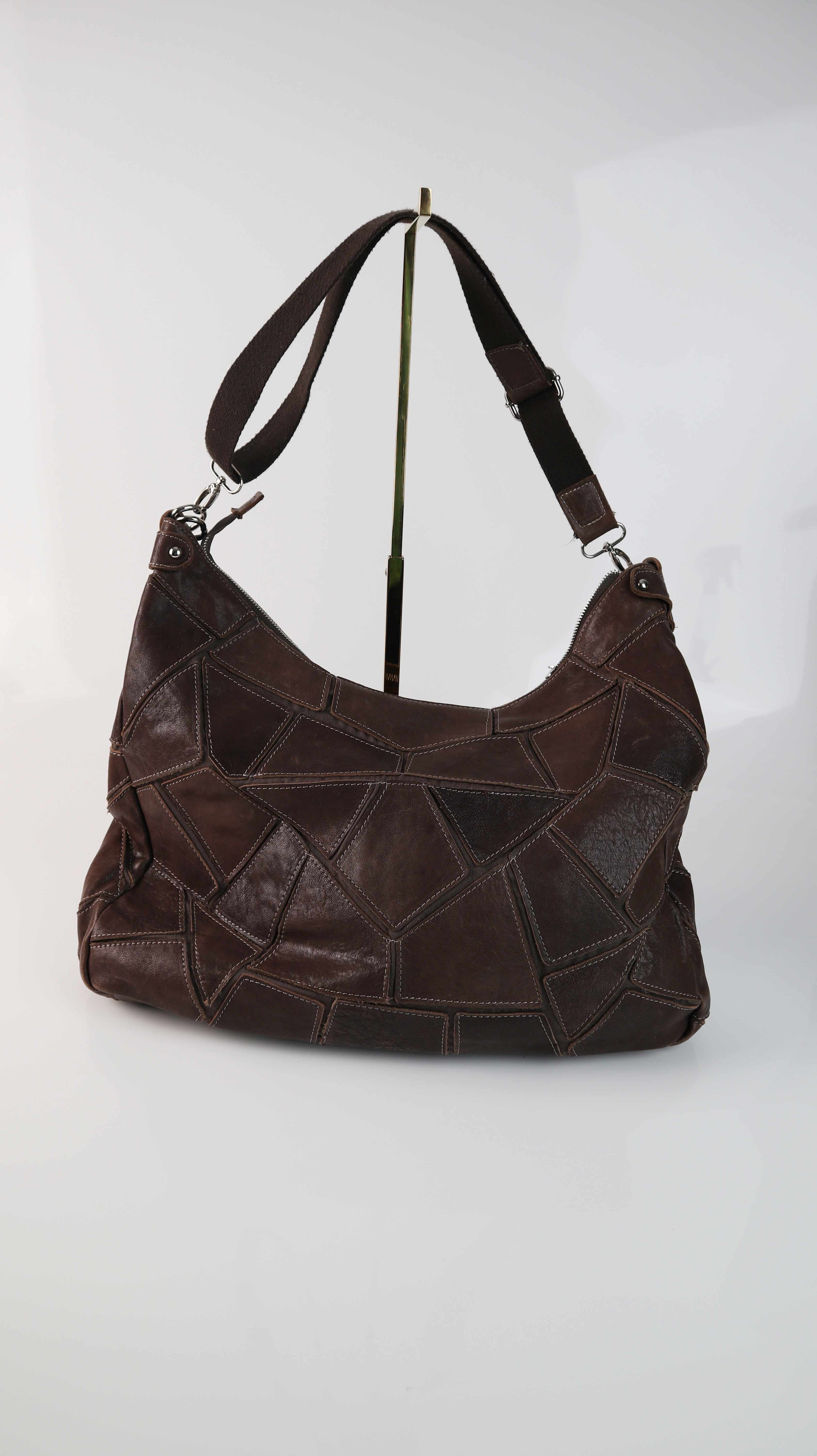 L. Credi Tasche Ledertasche braun Patches Dunkelbraun