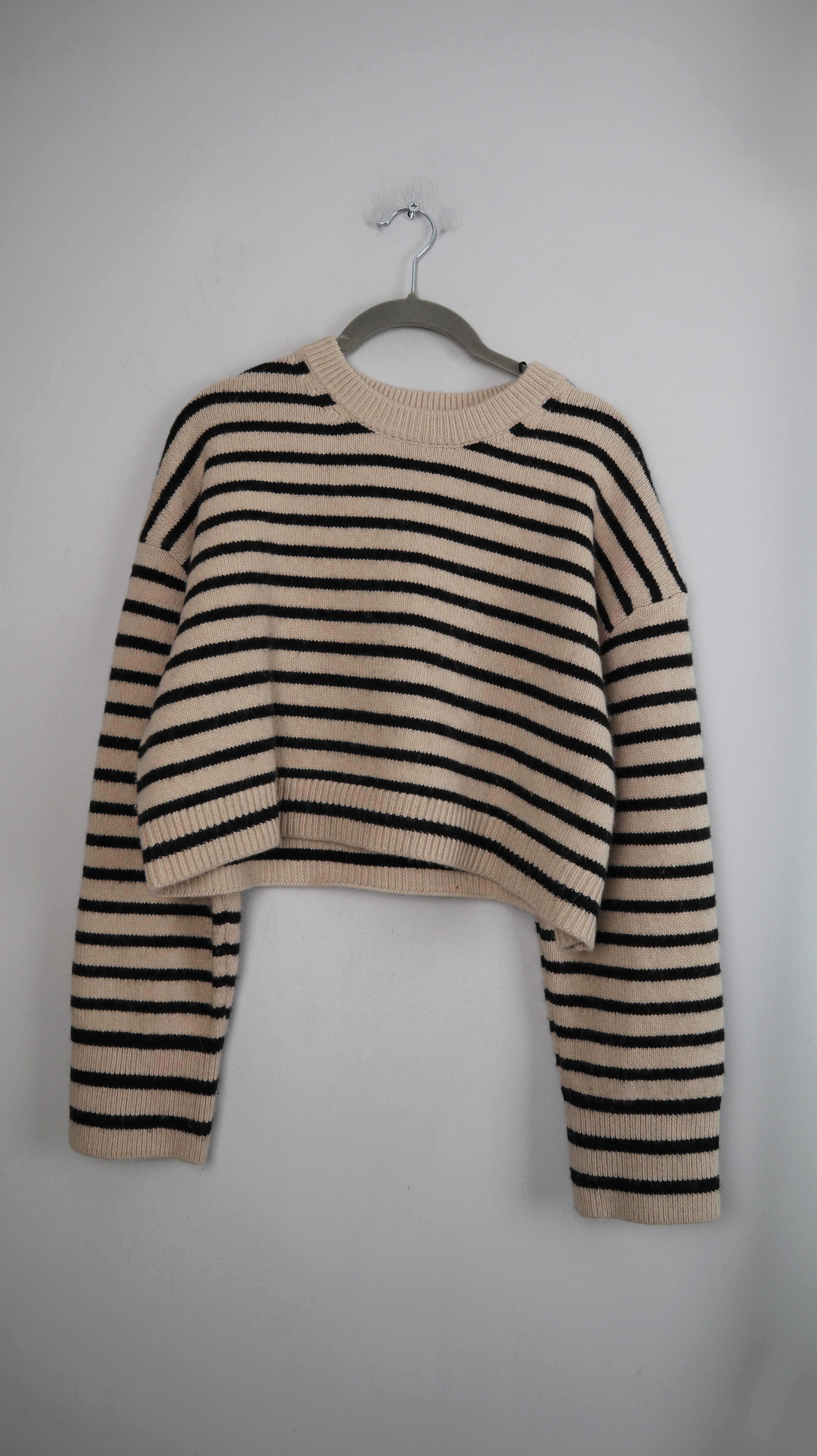 H&M Pullover Creme Beige gestreift 38 M Cropped