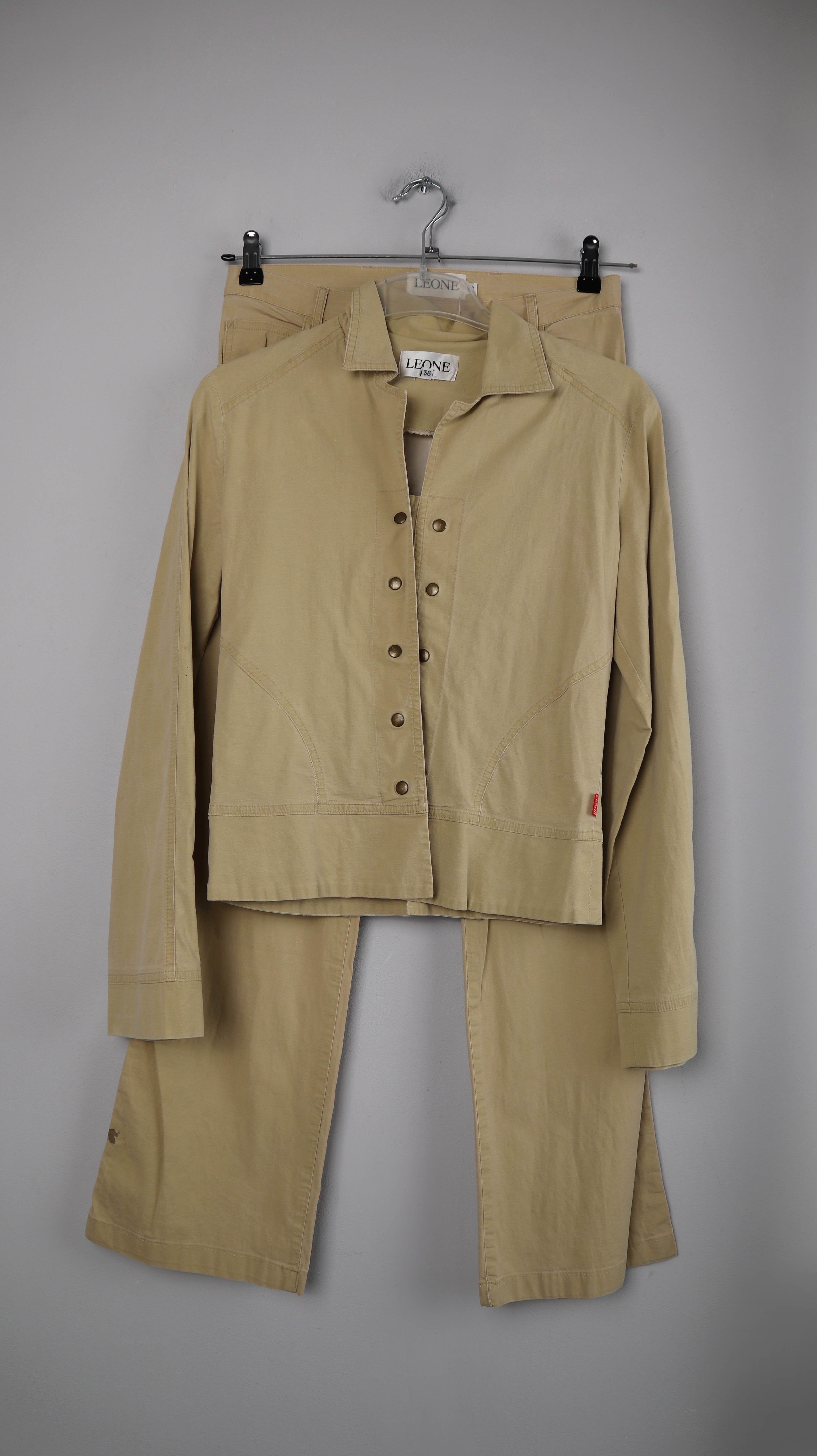 Leone Set Braun Beige Anzug 36 S Slim made in france