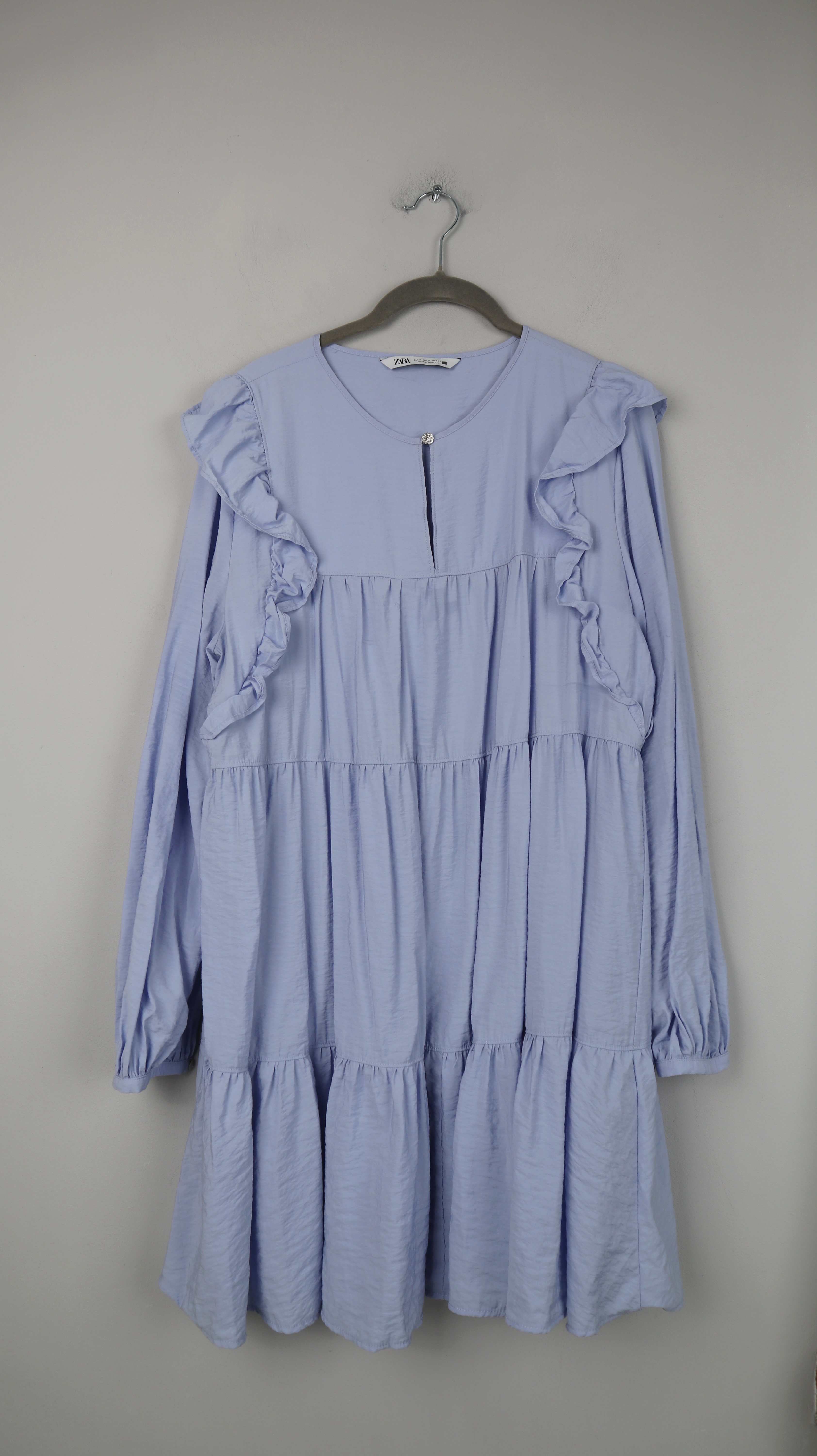 Zara Kleid Blau Midi Midikleid XL Hellblau Sommerkleid Blusenkleid