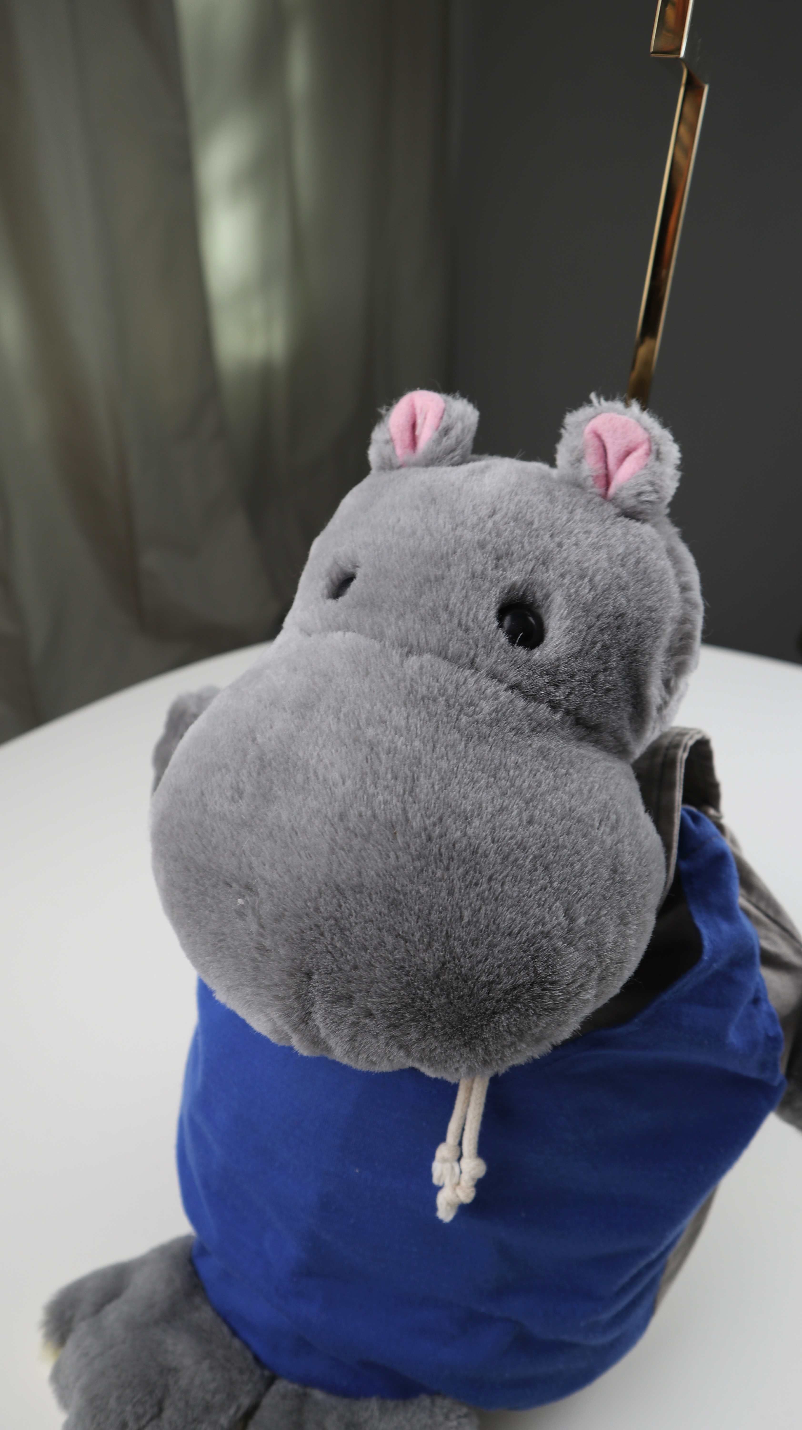 Kinderrucksack Nilpferd Rucksack Grau Blau Plüschtierrucksack