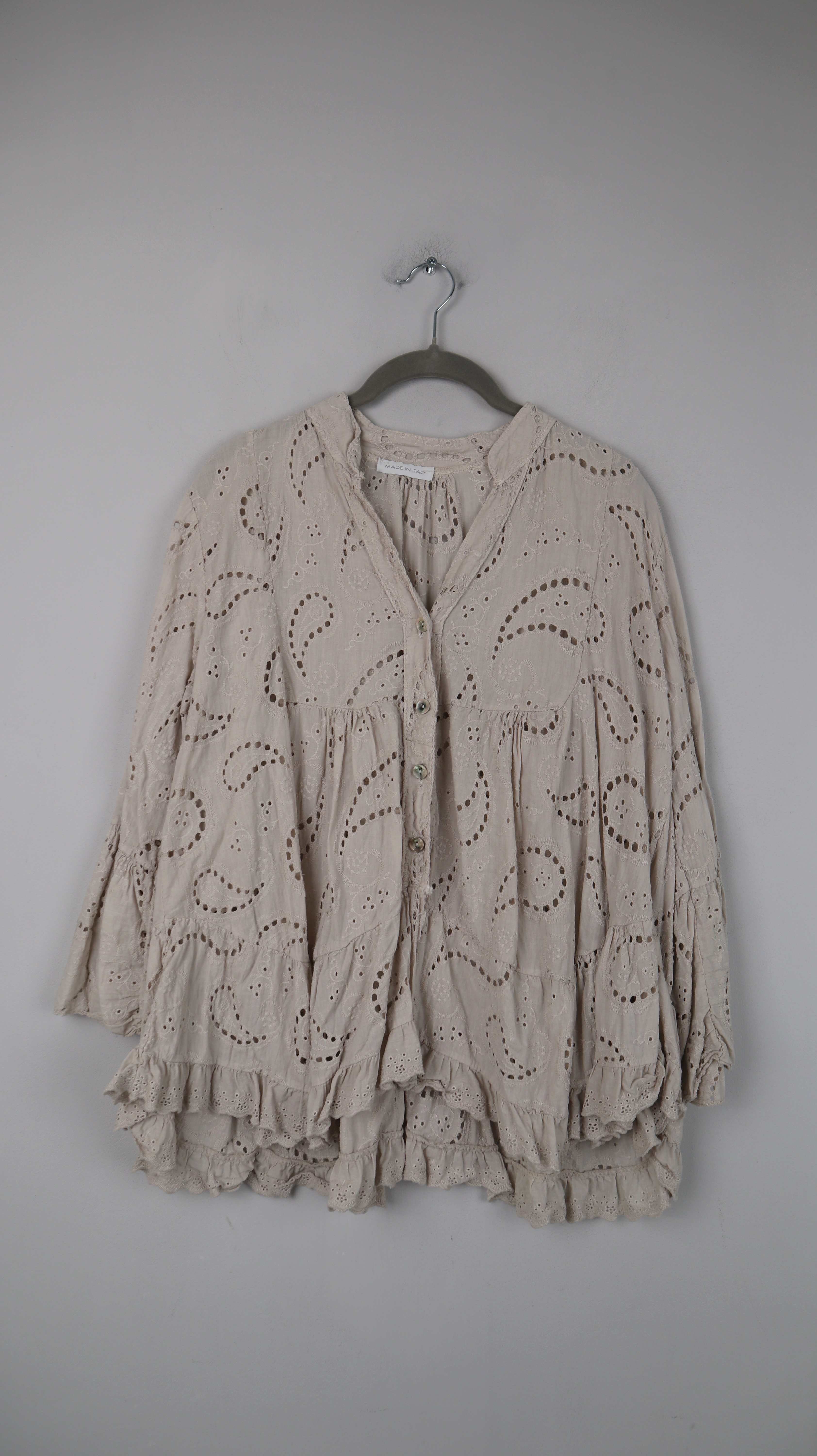 Made in Italy Bluse Hemd Creme Beige gemustert 38 M Paisley Einheitsgröße