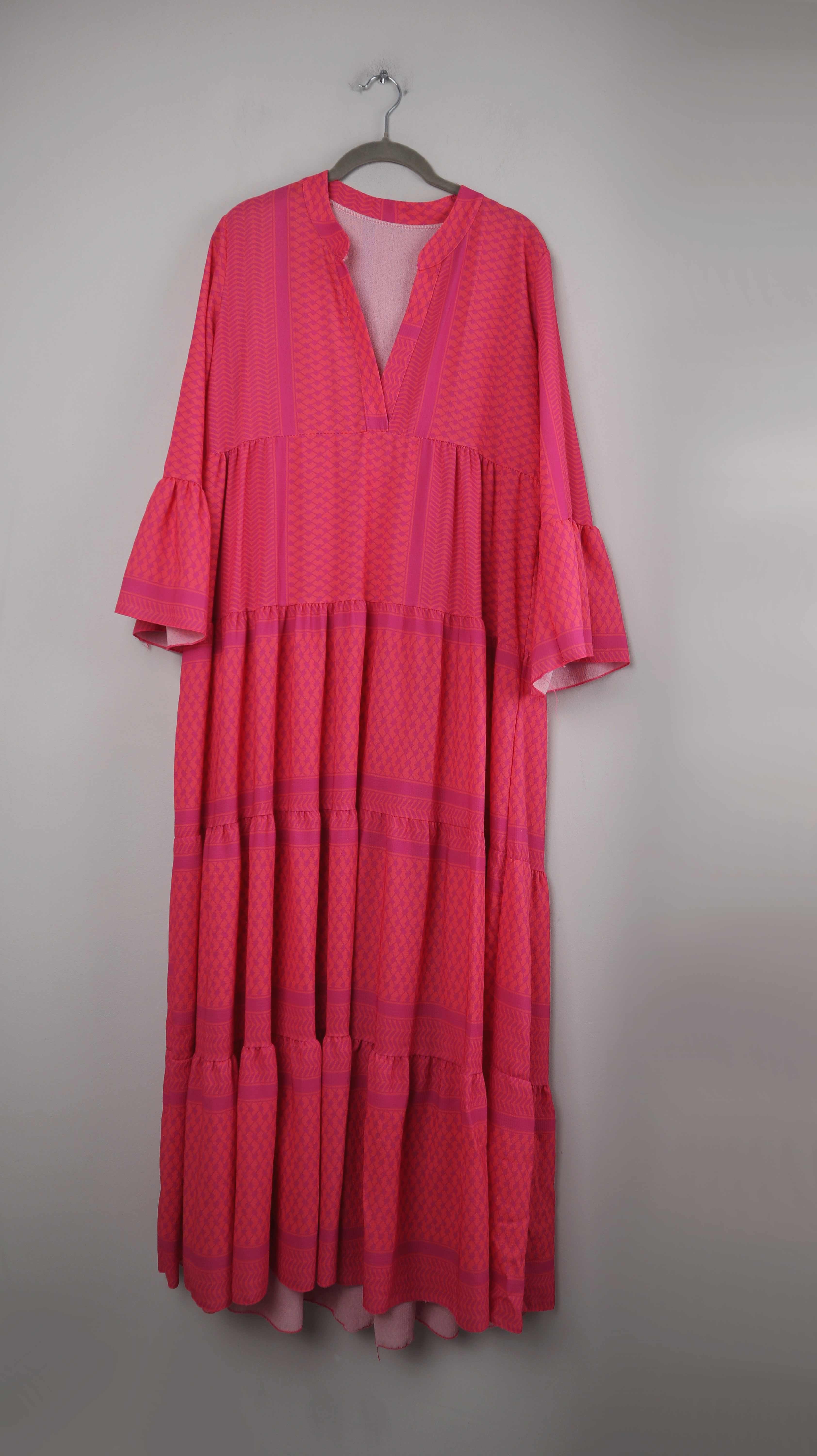 Kleid Maxi Pink Lang Maxikleid basic Sommerkleid Aztekenmuster