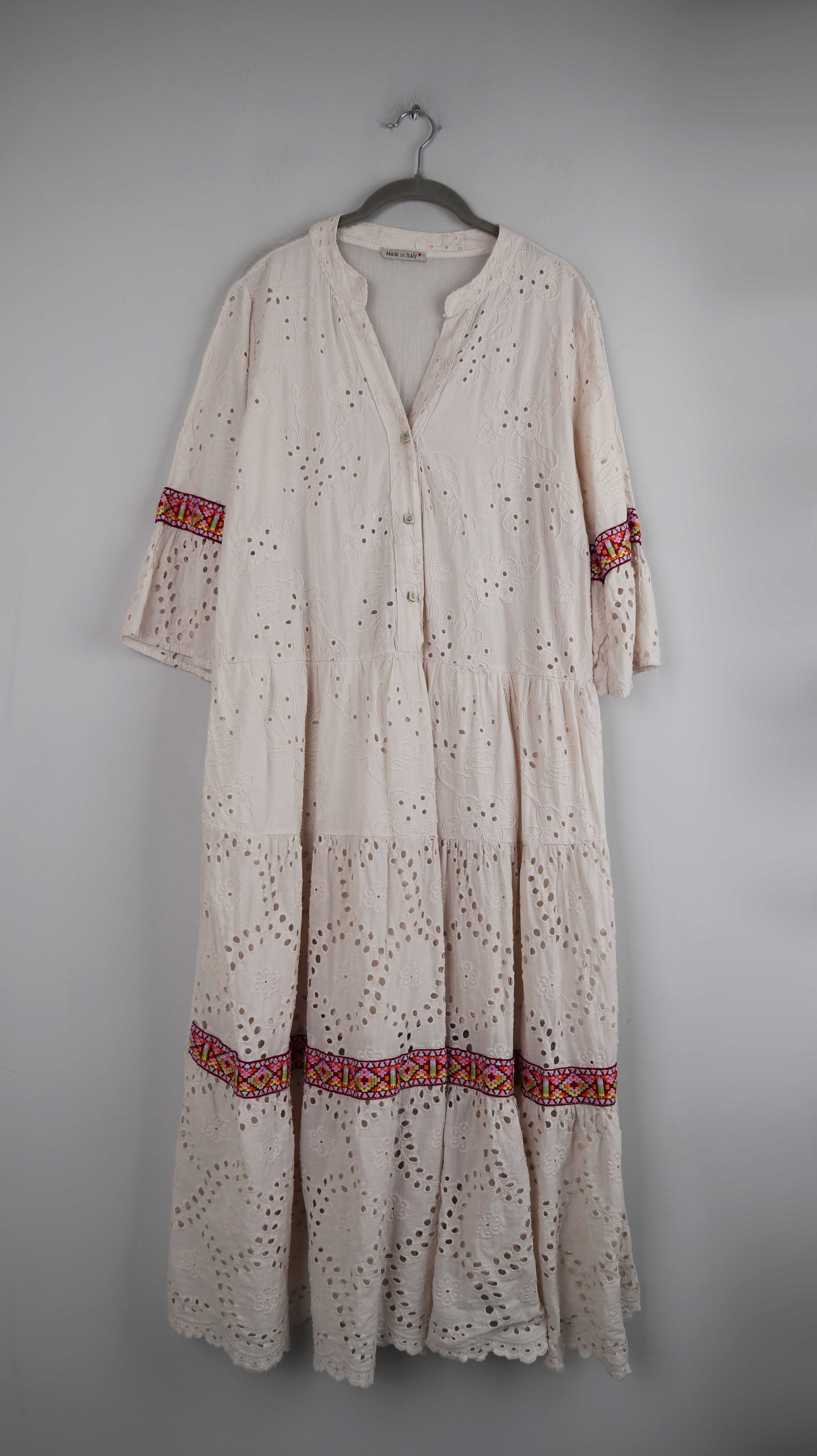 Made in Italy Kleid Maxikleid Beige 38 M 40 L Sommerkleid Hippiekleid