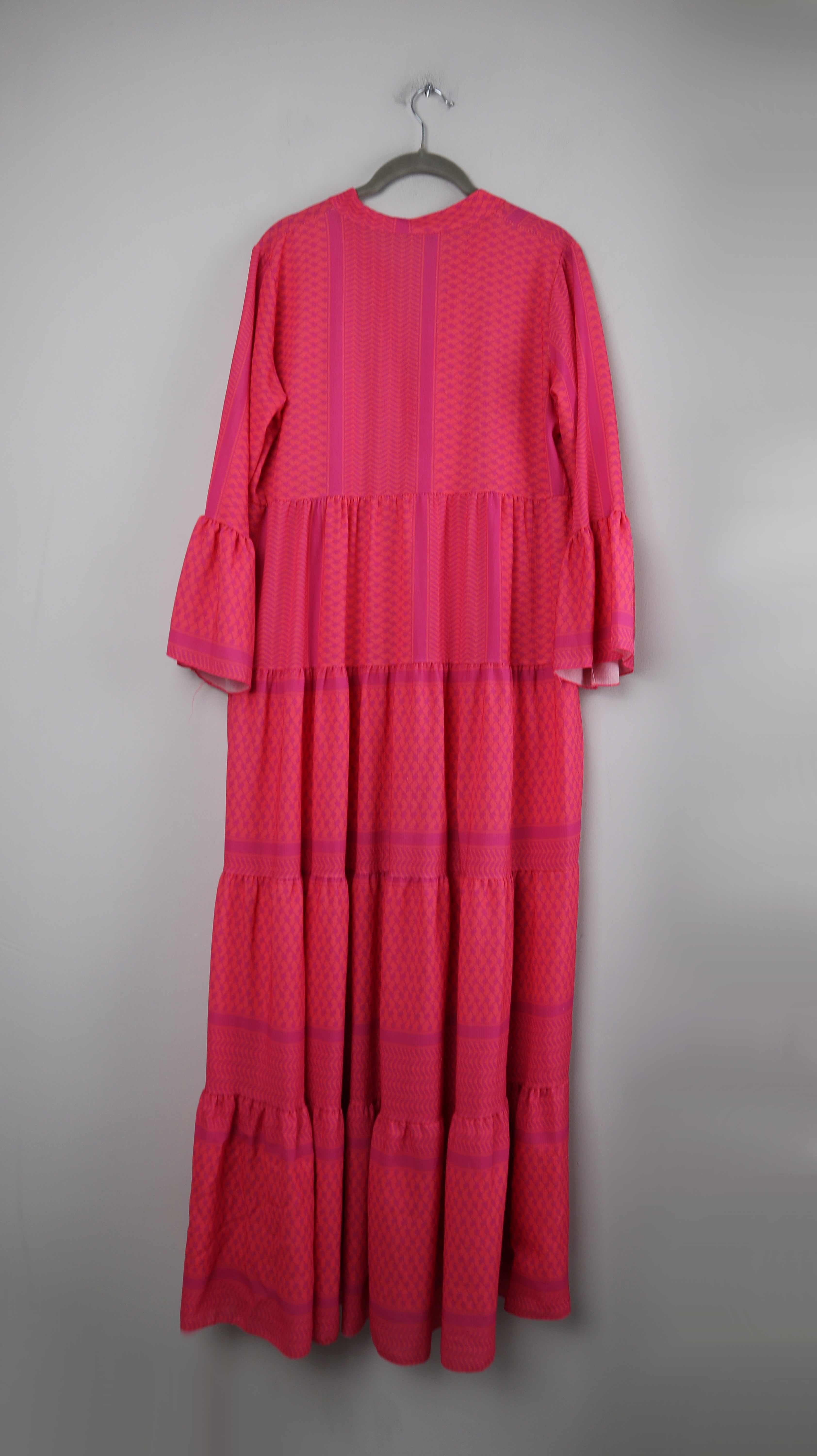 Kleid Maxi Pink Lang Maxikleid basic Sommerkleid Aztekenmuster
