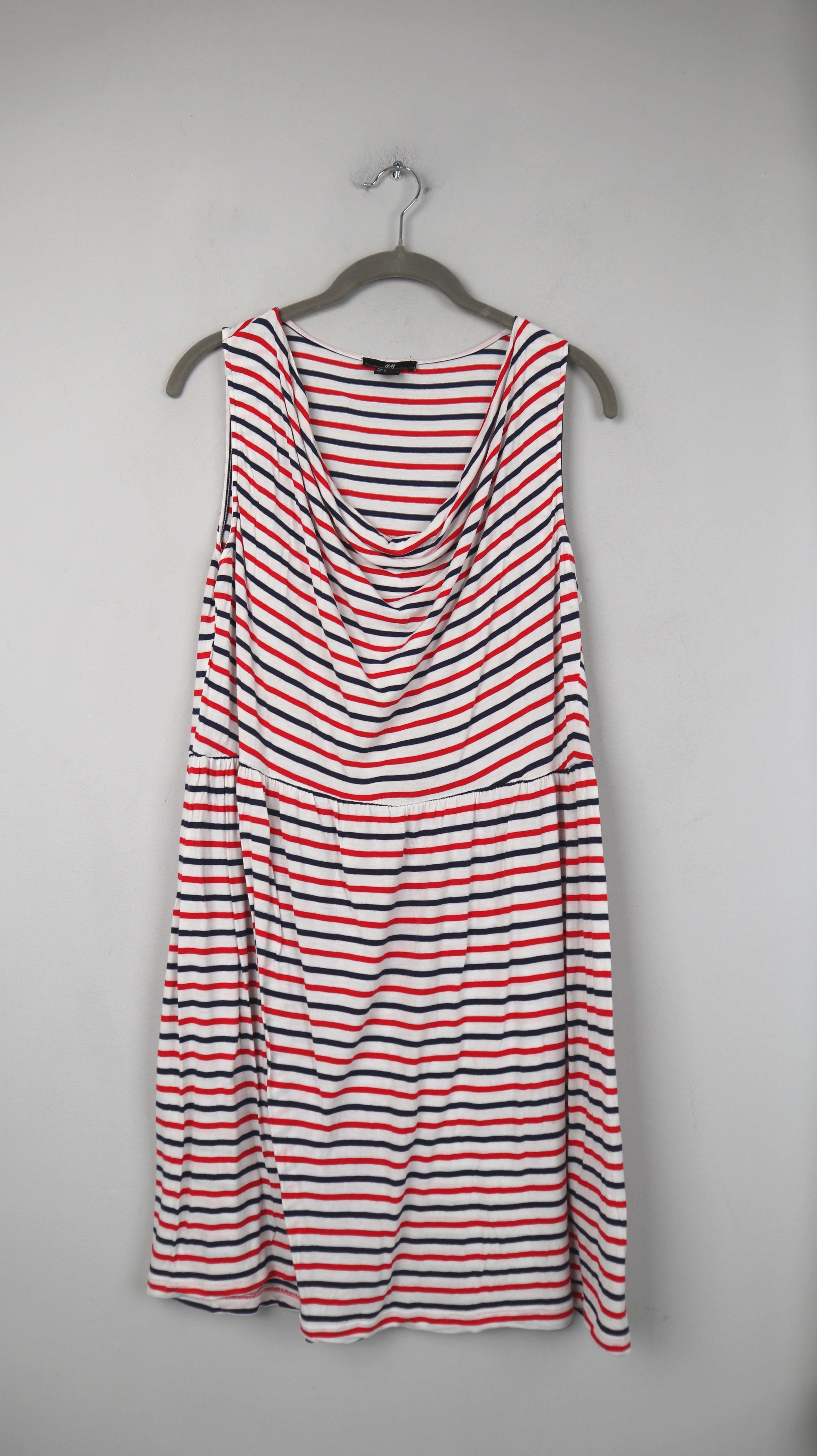 H&M Kleid blau weiß rot Midi Midikleid Sommerkleid 38 M Shirt