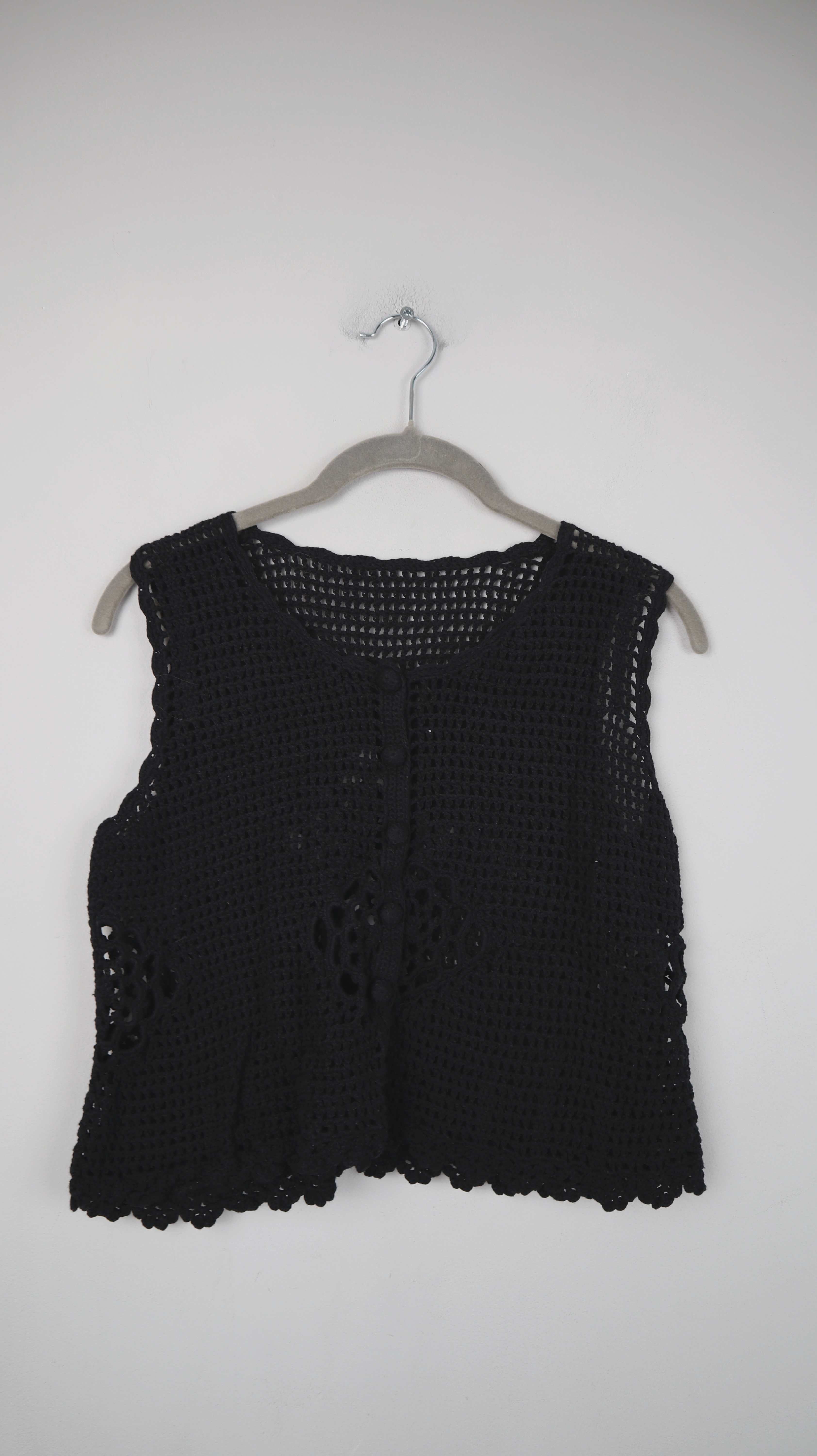 Deerberg Weste klein schwarz Strickweste geflochten 38 M Hippie Bohemian