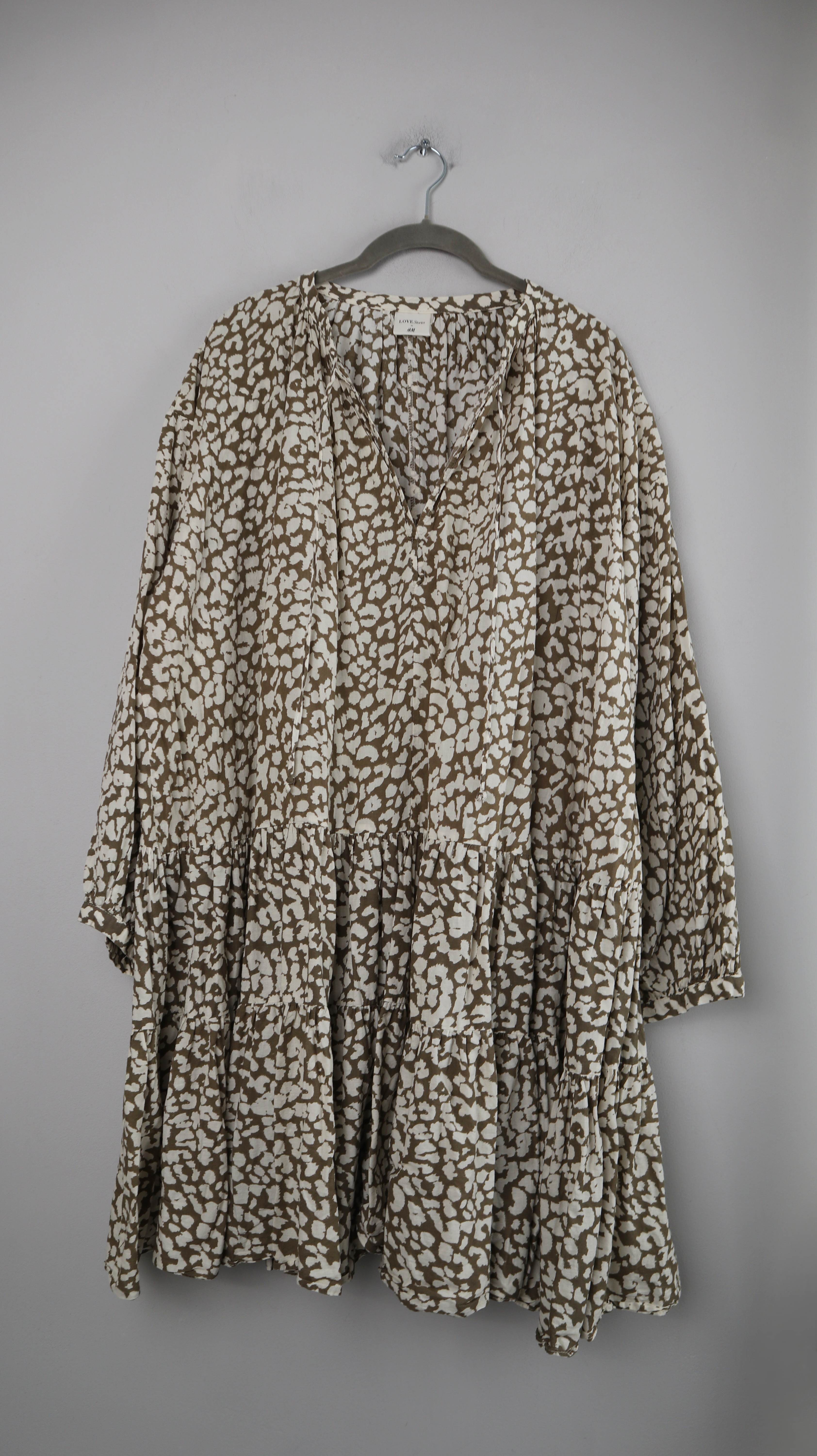 H&M x Love Stories Bluse Babydoll Animal print 36 S Braun weiß