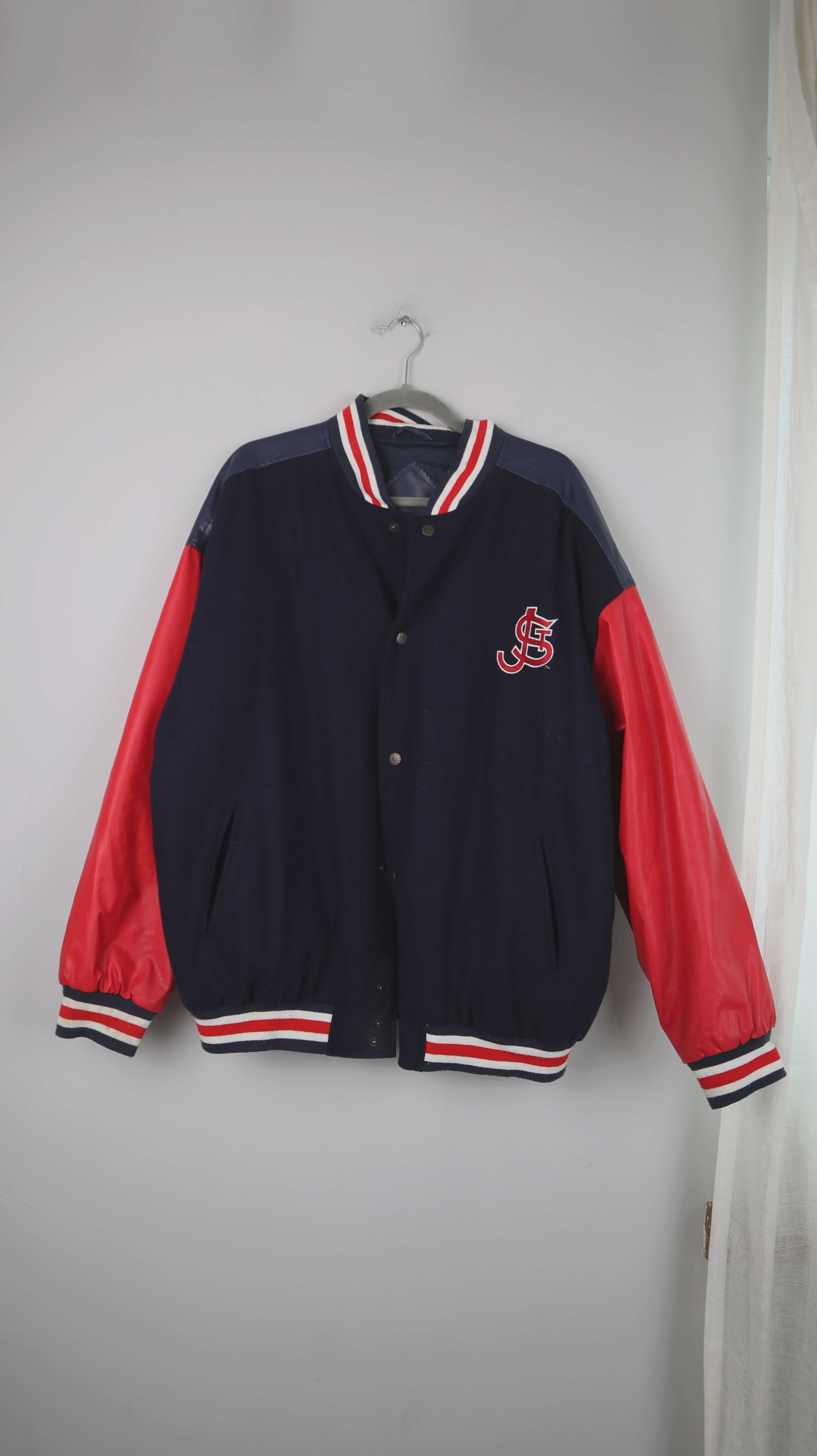 Red Storm St. John's University Lederjacke blau rot XL true Vintage Backprint