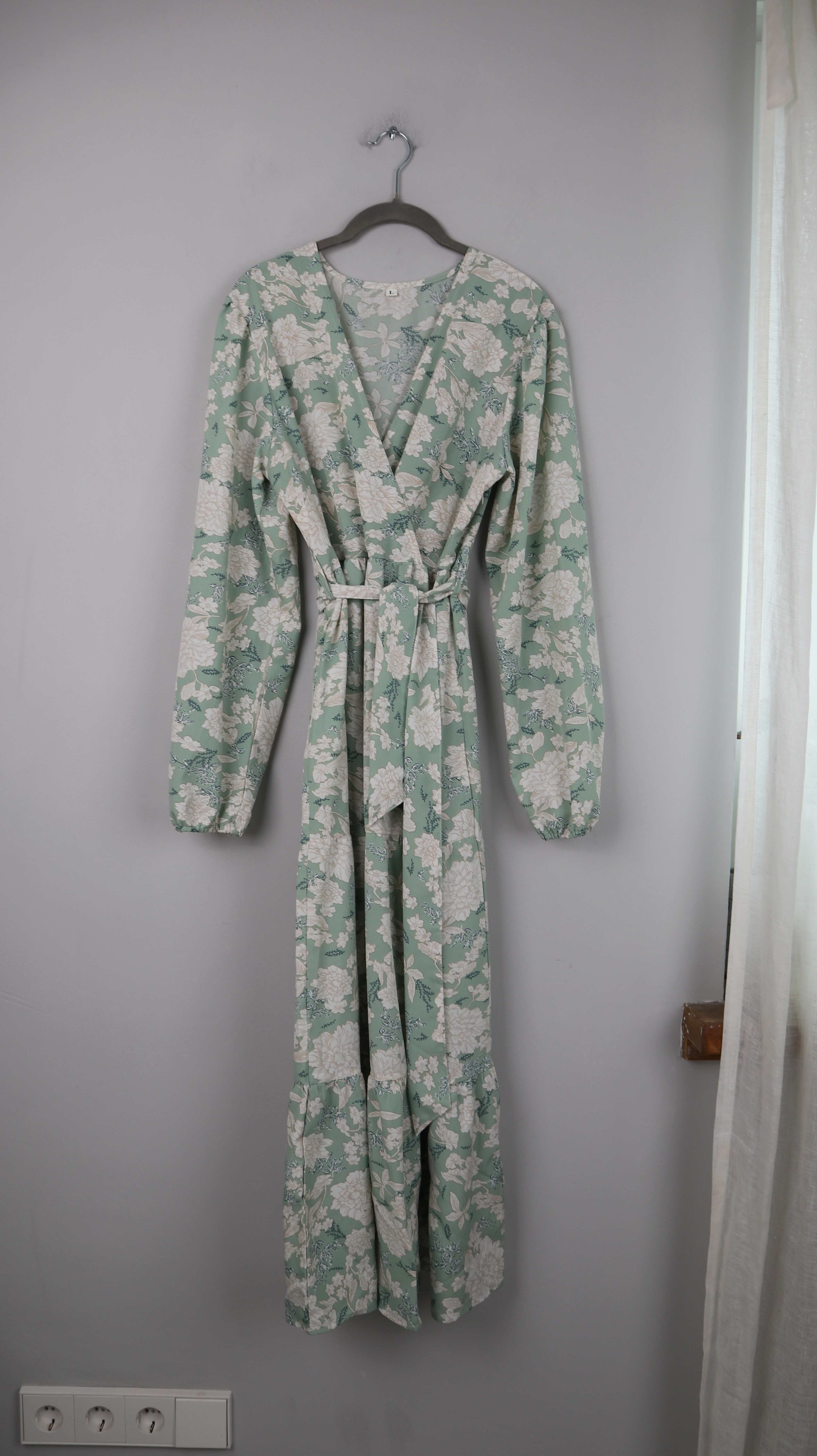 Maxikleid Türkis Mint 40 L Blumen Blumenkleid Grün Langärmlig