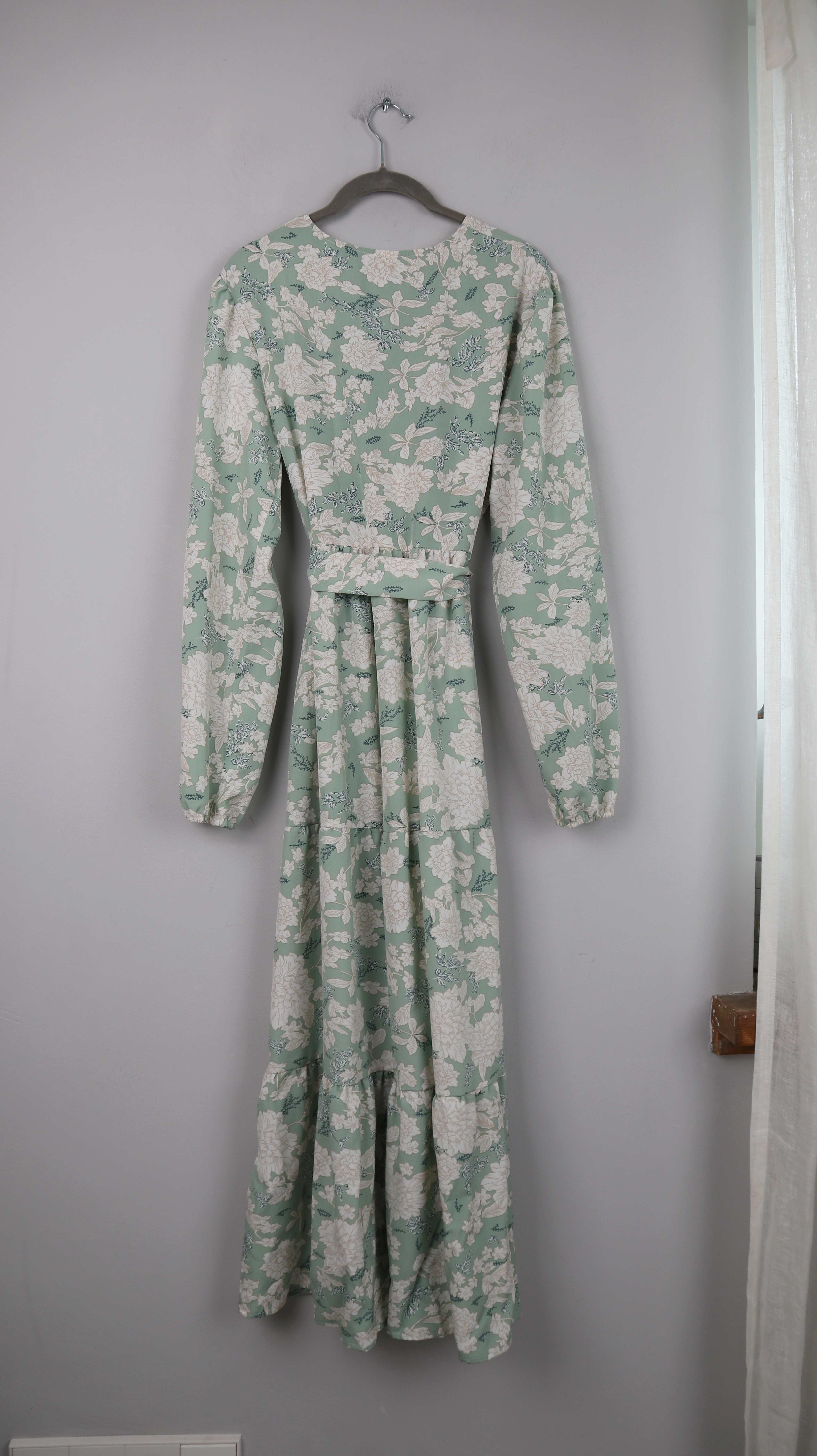 Maxikleid Türkis Mint 40 L Blumen Blumenkleid Grün Langärmlig